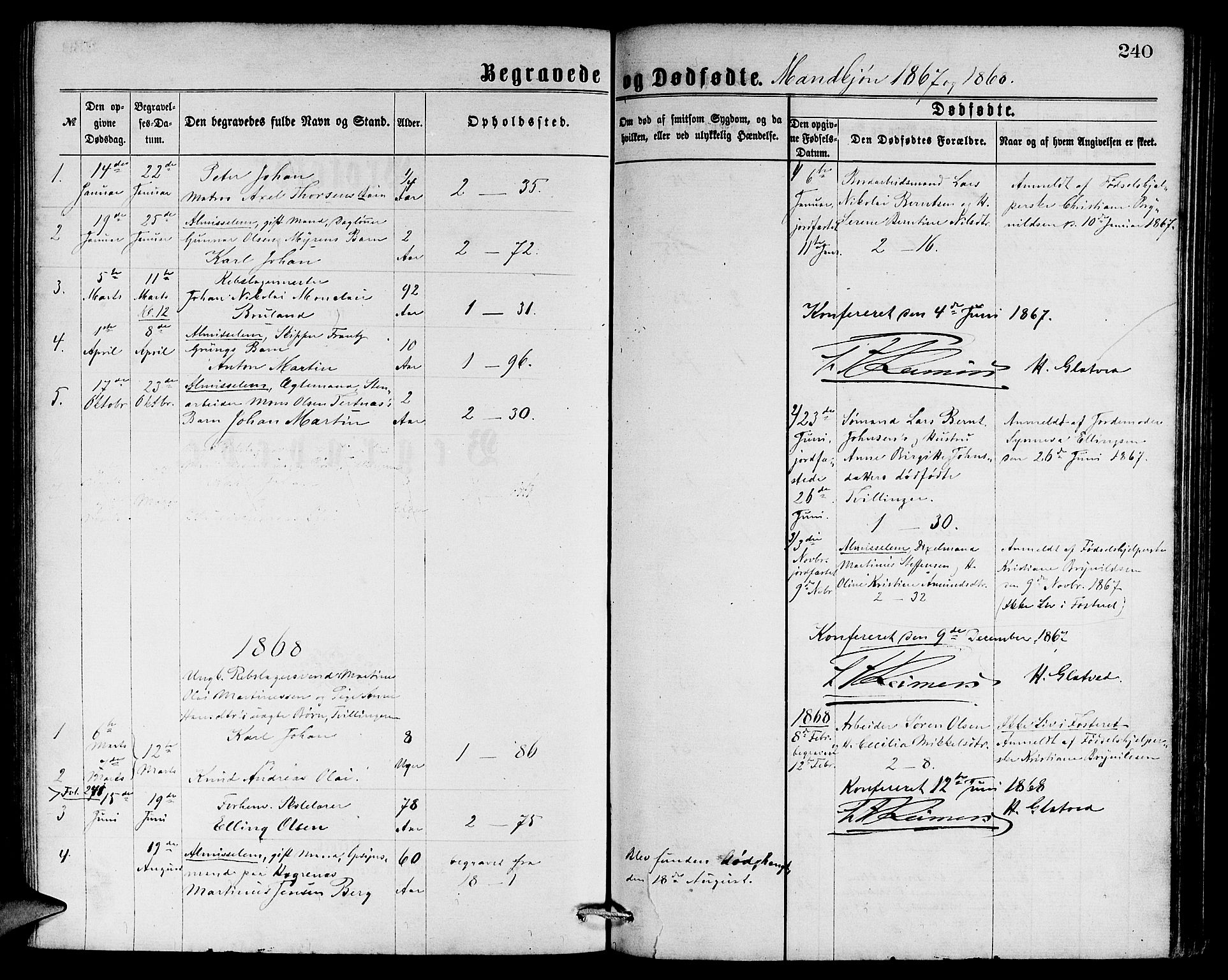 Sandviken Sokneprestembete, SAB/A-77601/H/Hb: Parish register (copy) no. A 1, 1867-1879, p. 240