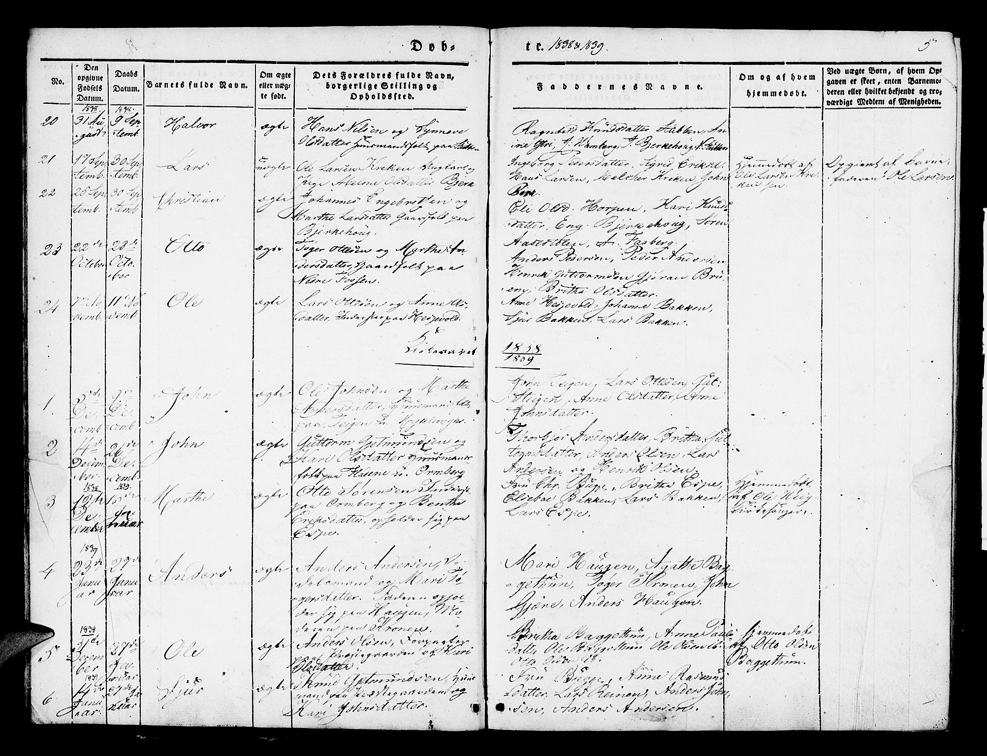 Jostedal sokneprestembete, AV/SAB-A-80601/H/Haa/Haaa/L0004: Parish register (official) no. A 4, 1837-1848, p. 5