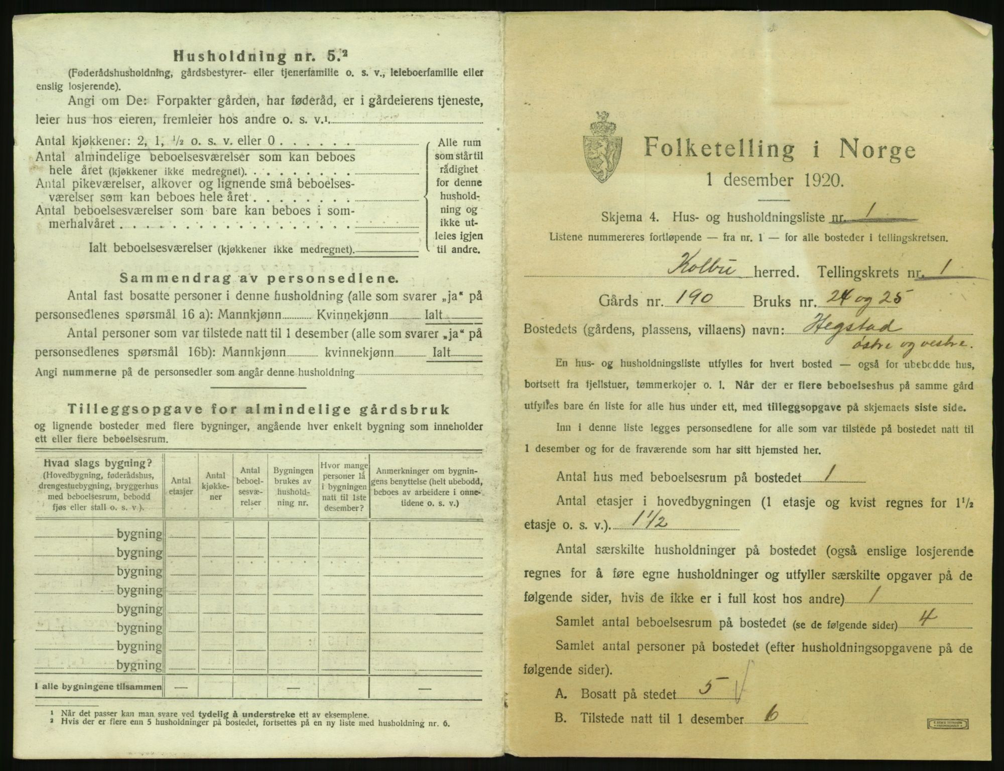 SAH, 1920 census for Kolbu, 1920, p. 34