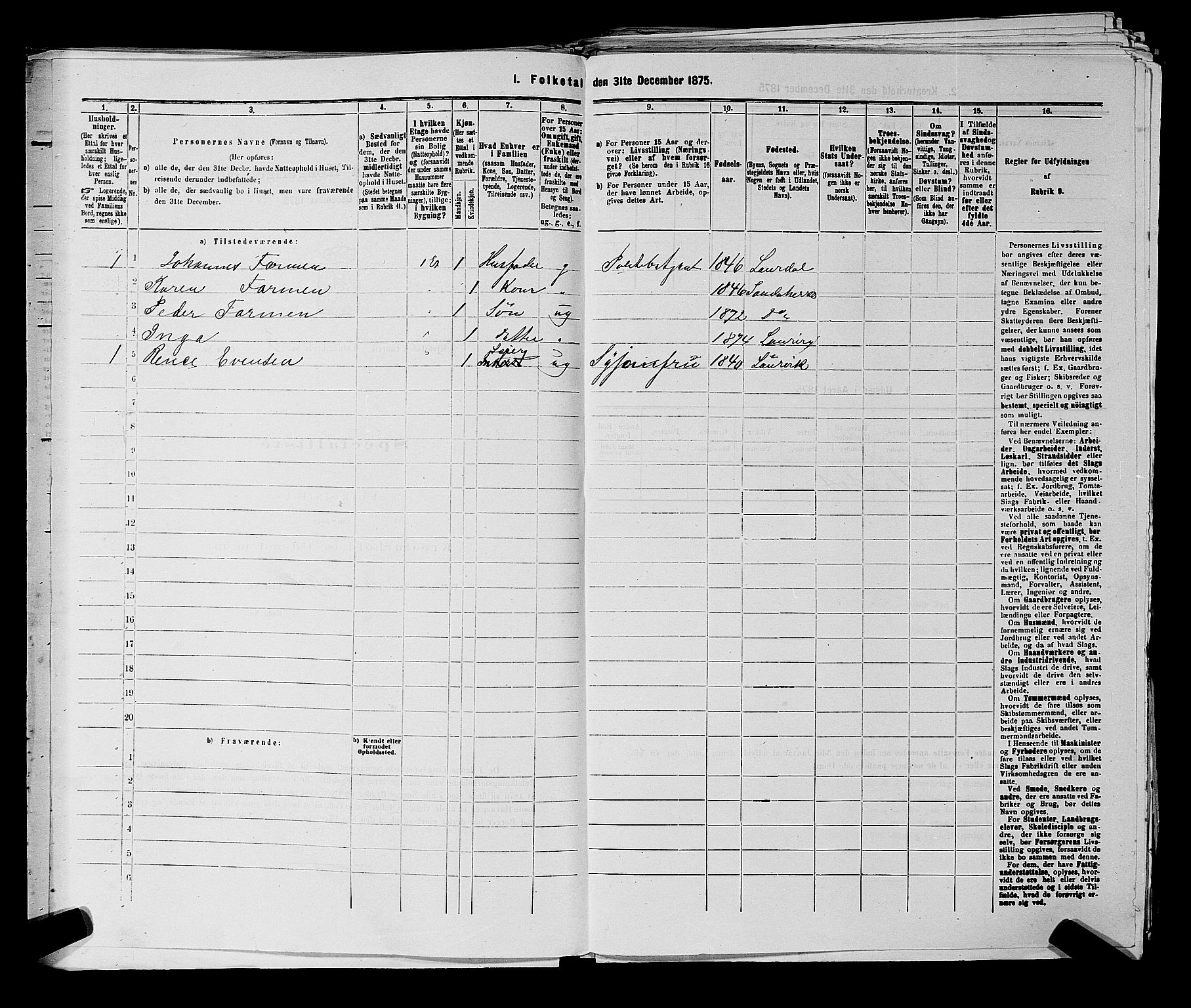 SAKO, 1875 census for 0707P Larvik, 1875, p. 588