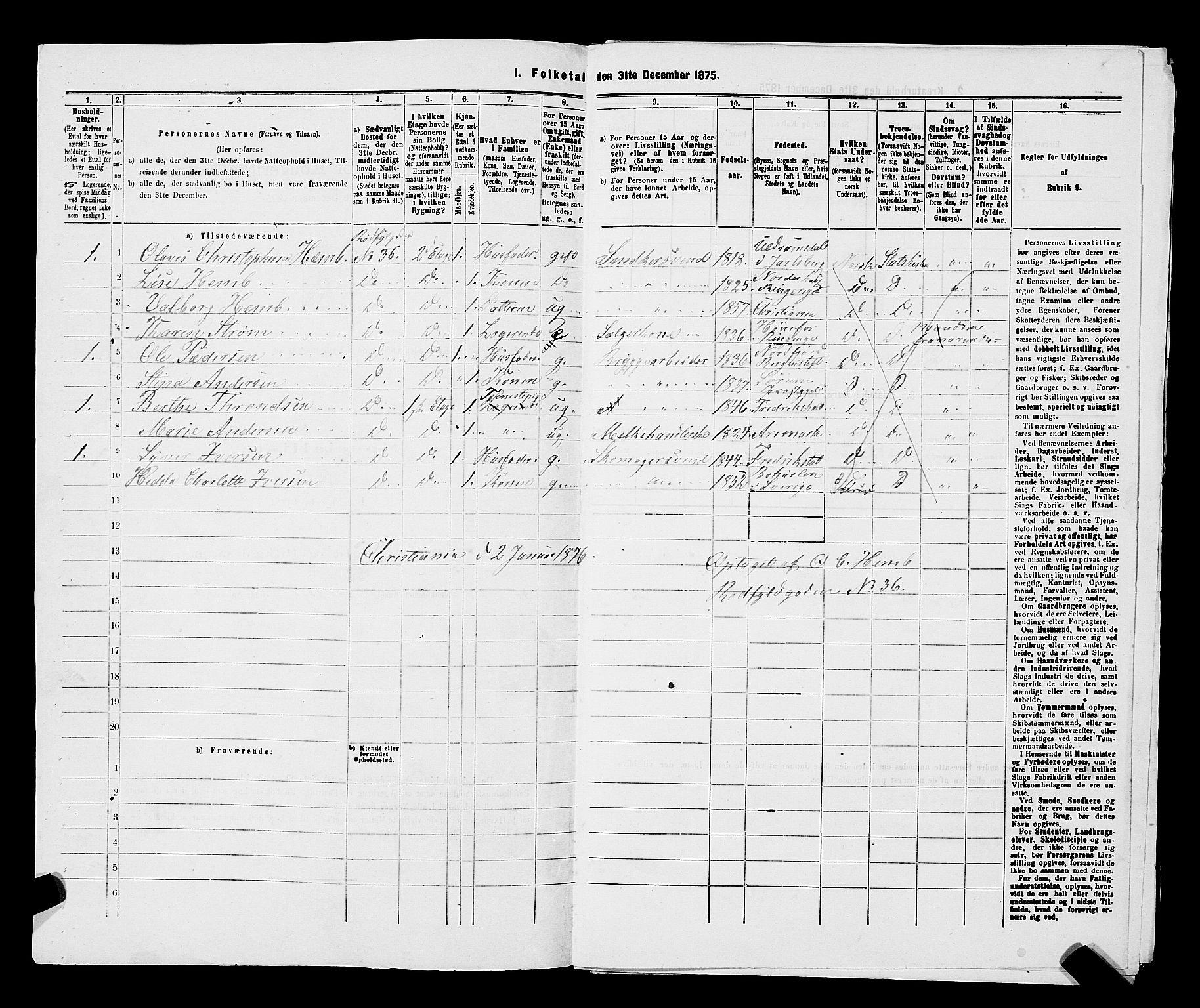 RA, 1875 census for 0301 Kristiania, 1875, p. 2262