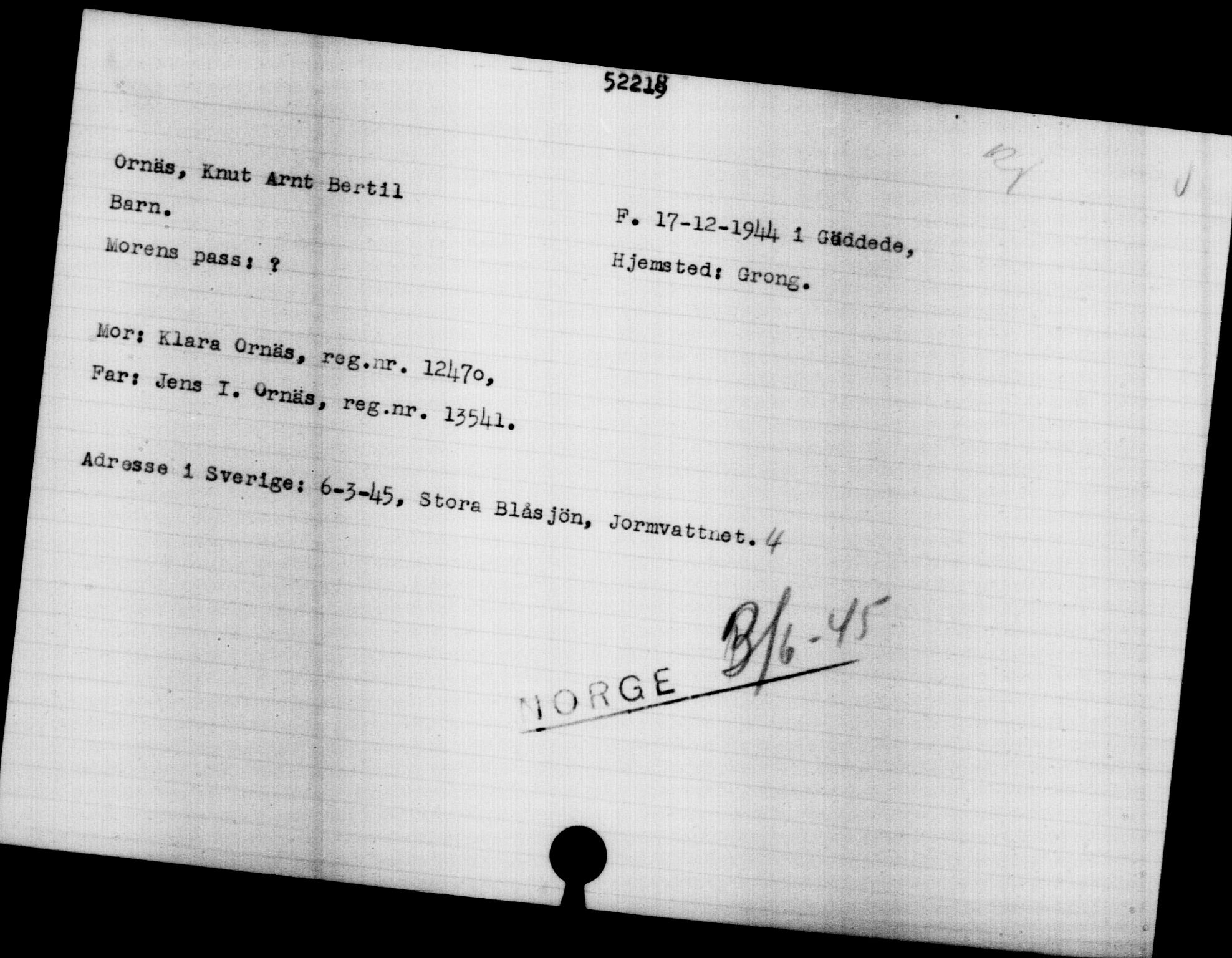 Utenriksstasjonene, Legasjonen i Stockholm, Flyktningkontoret, AV/RA-S-6753/V/Va/L0019: Kjesäterkartoteket, flyktninger med registreringsnr. 49600-55060, 1940-1945, p. 1690