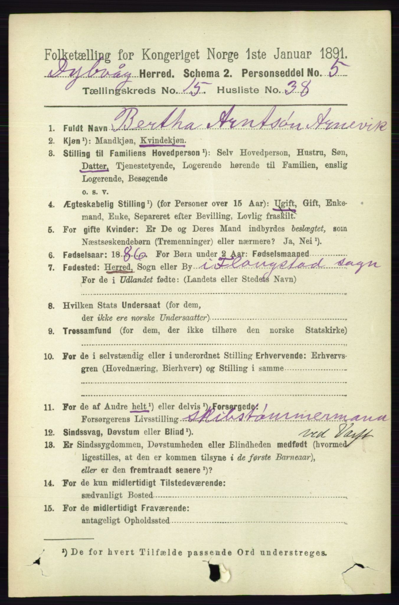 RA, 1891 census for 0915 Dypvåg, 1891, p. 6321