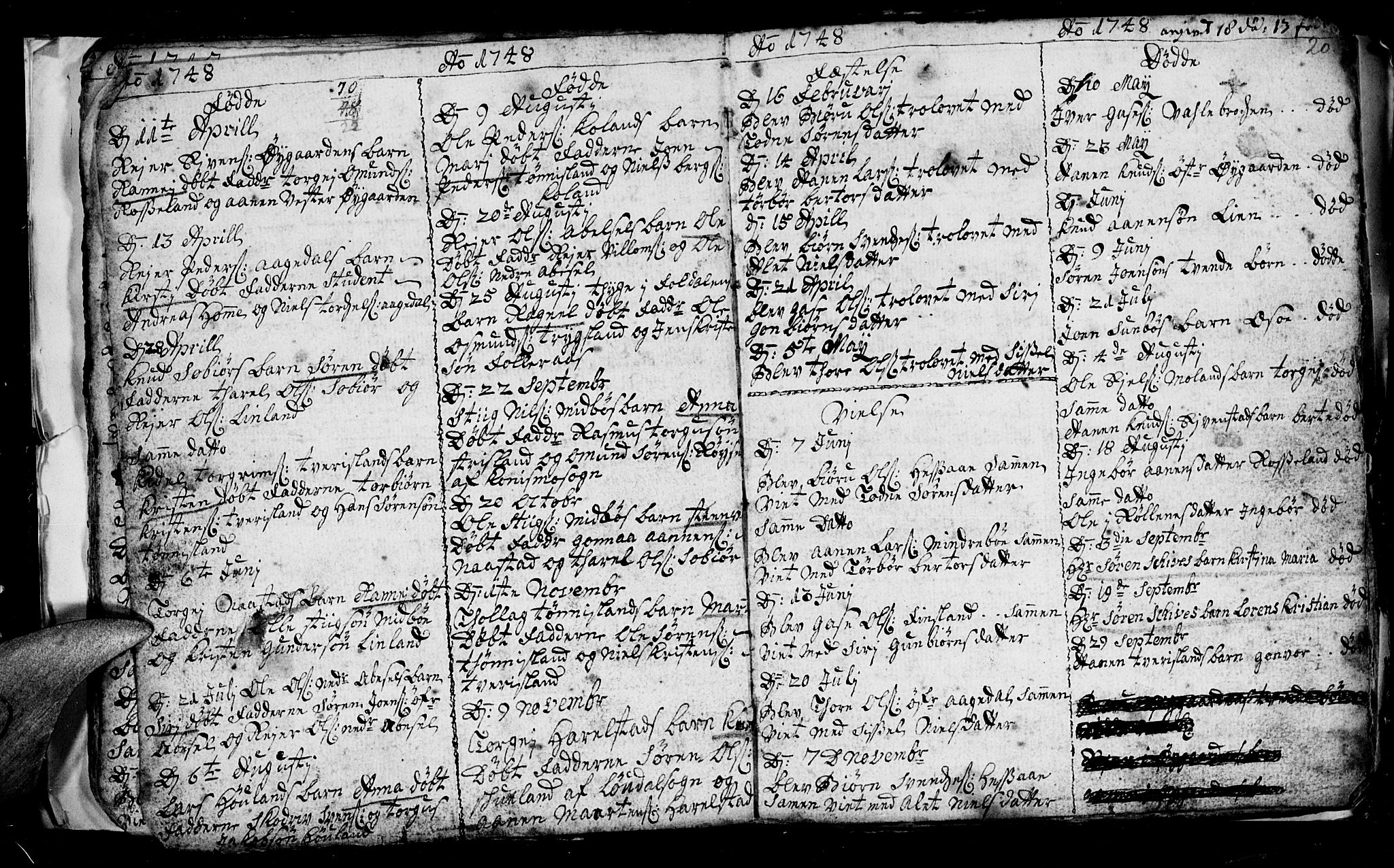 Bjelland sokneprestkontor, SAK/1111-0005/F/Fb/Fba/L0001: Parish register (copy) no. B 1, 1727-1752, p. 20