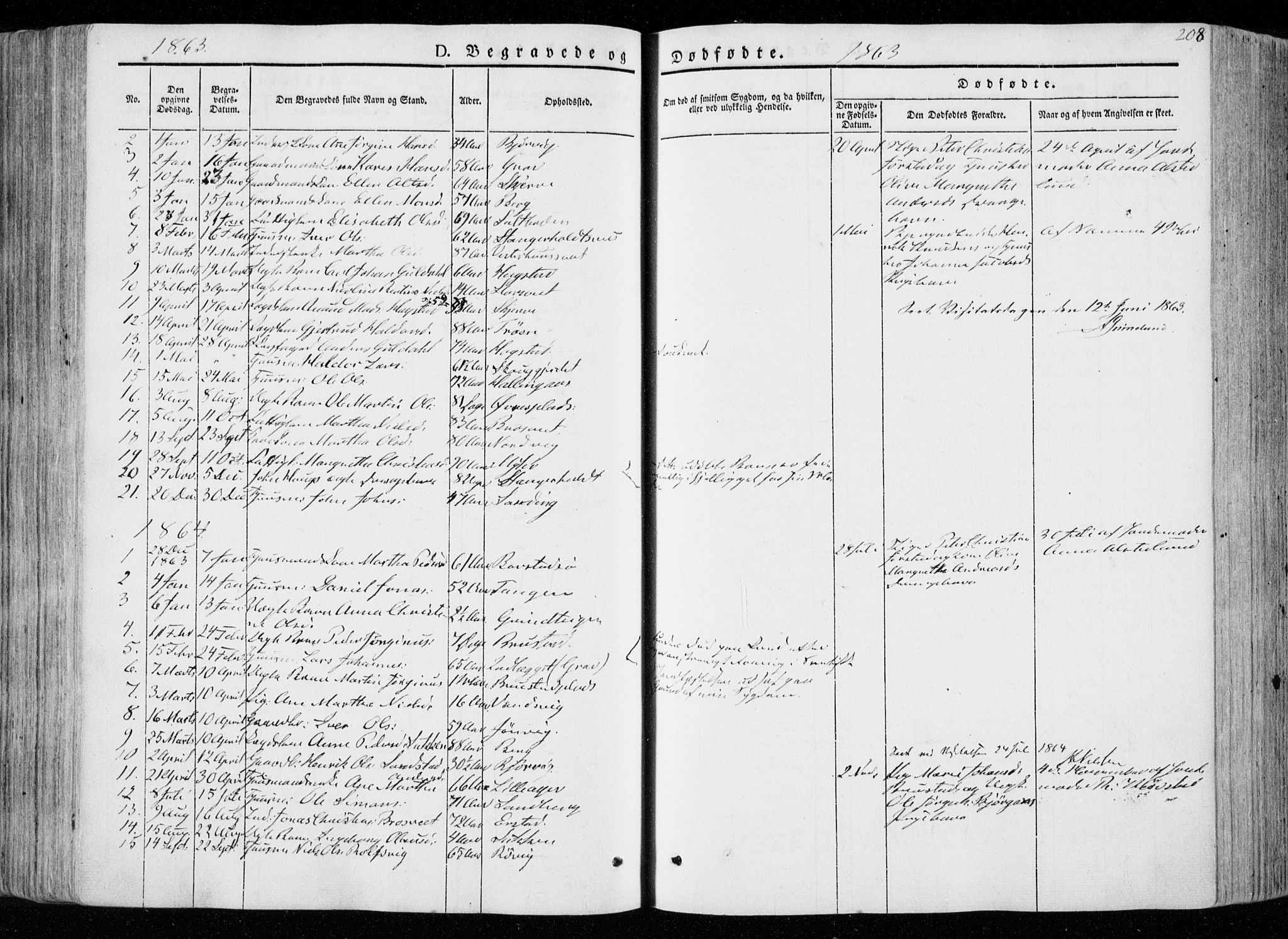 Ministerialprotokoller, klokkerbøker og fødselsregistre - Nord-Trøndelag, SAT/A-1458/722/L0218: Parish register (official) no. 722A05, 1843-1868, p. 208