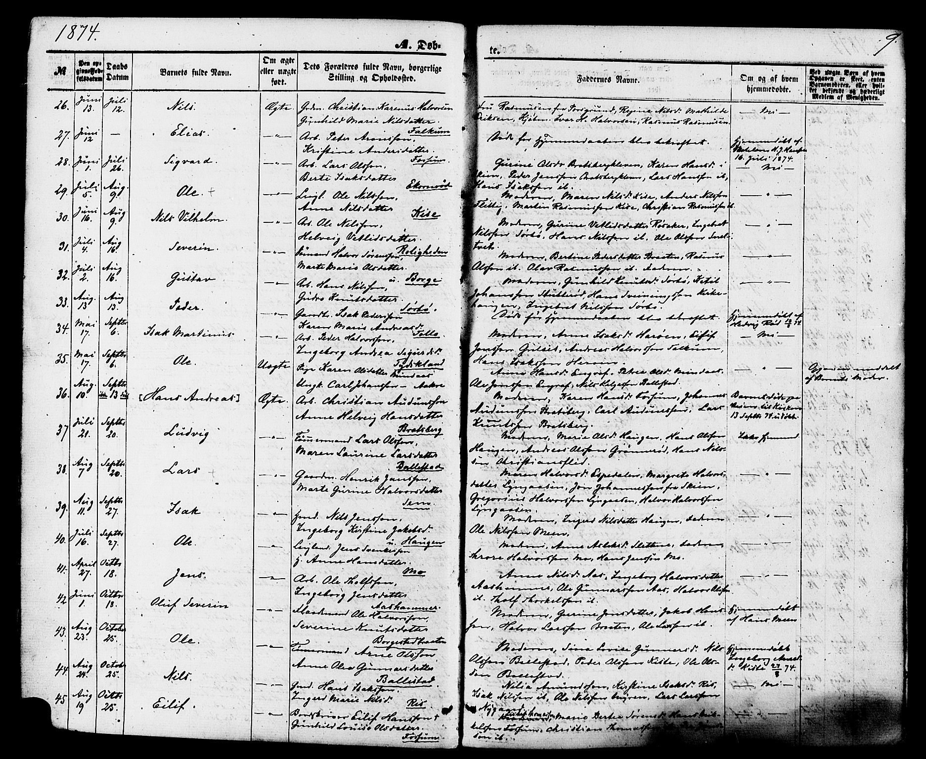 Gjerpen kirkebøker, AV/SAKO-A-265/F/Fa/L0009: Parish register (official) no. I 9, 1872-1885, p. 9