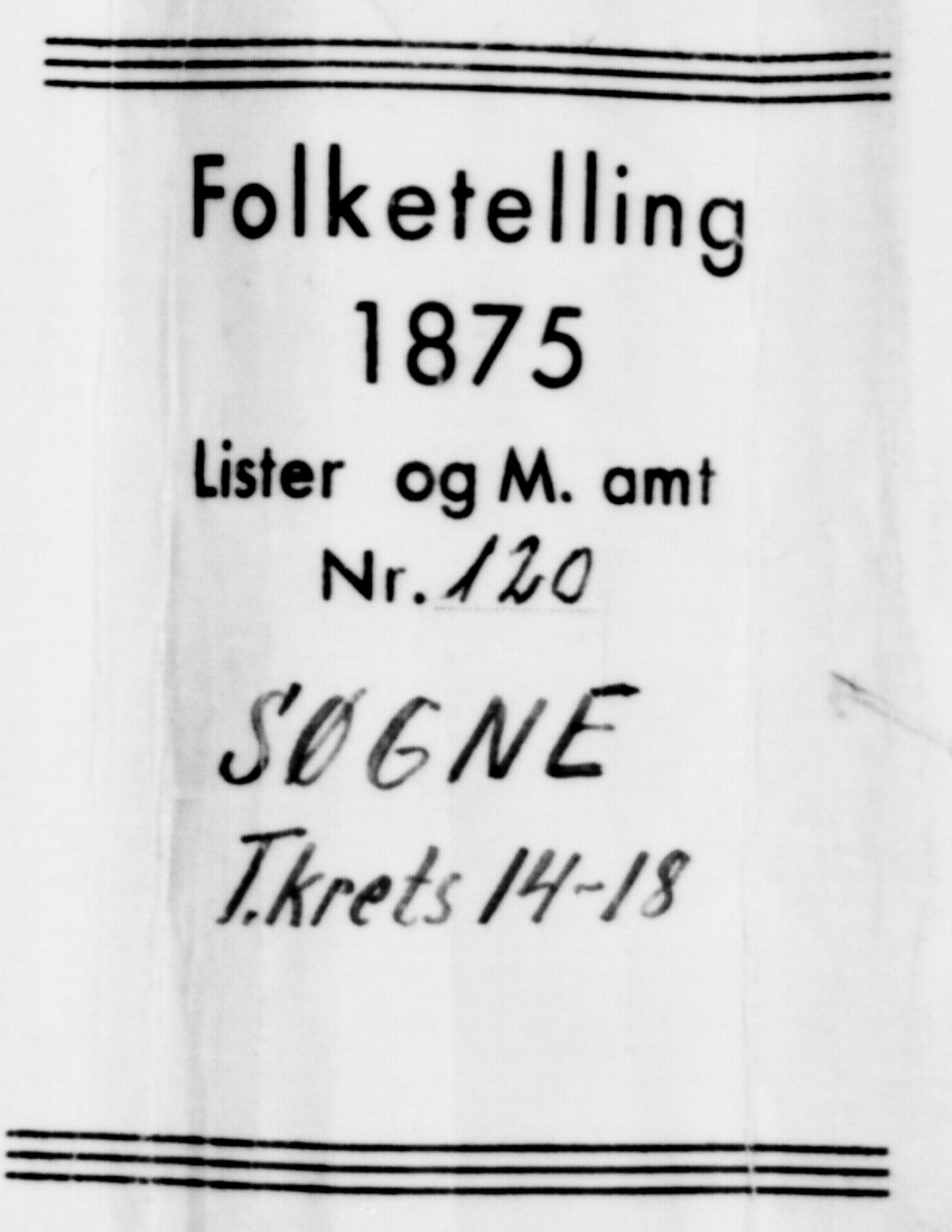 SAK, 1875 census for 1018P Søgne, 1875, p. 999