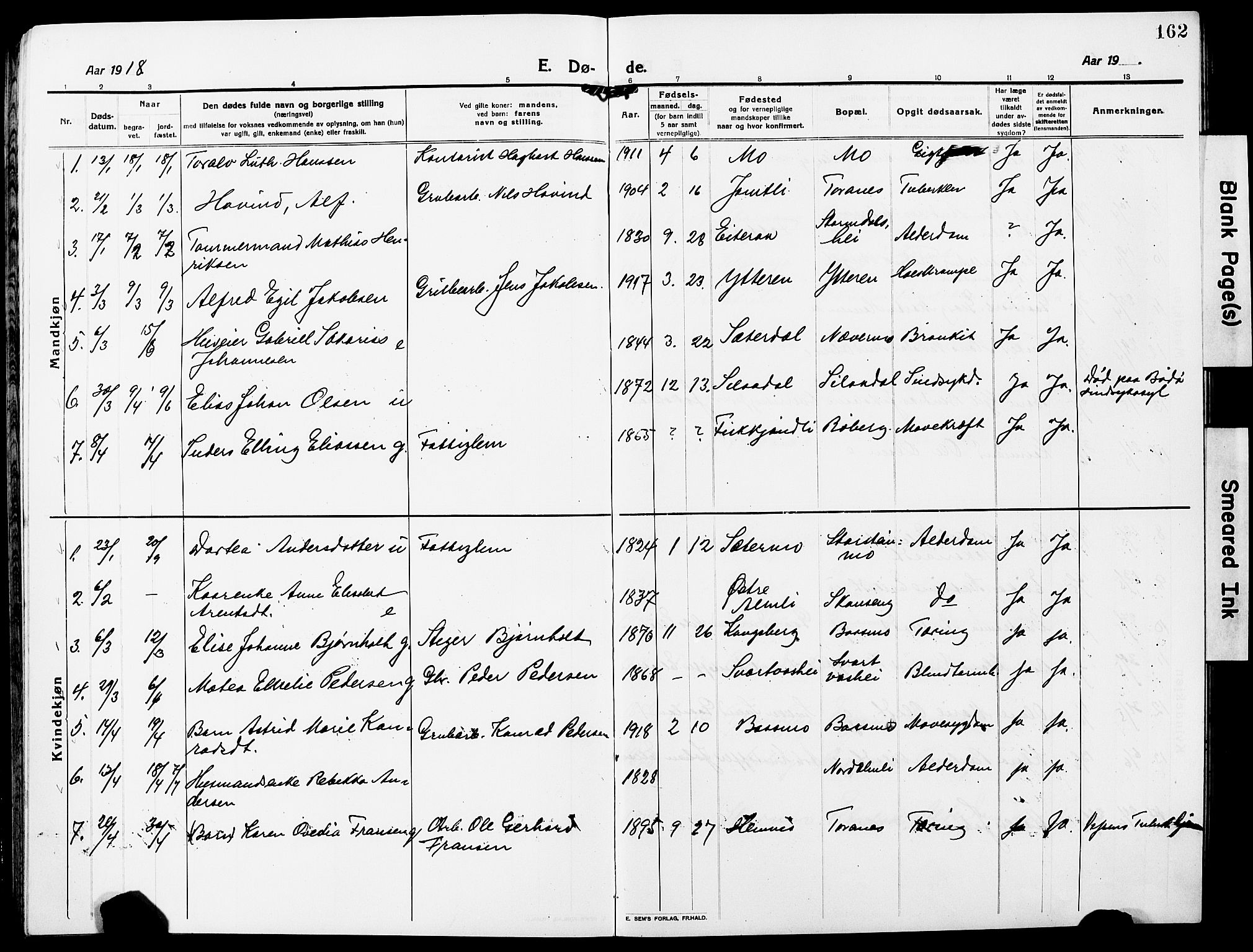 Ministerialprotokoller, klokkerbøker og fødselsregistre - Nordland, AV/SAT-A-1459/827/L0424: Parish register (copy) no. 827C13, 1921-1930, p. 162