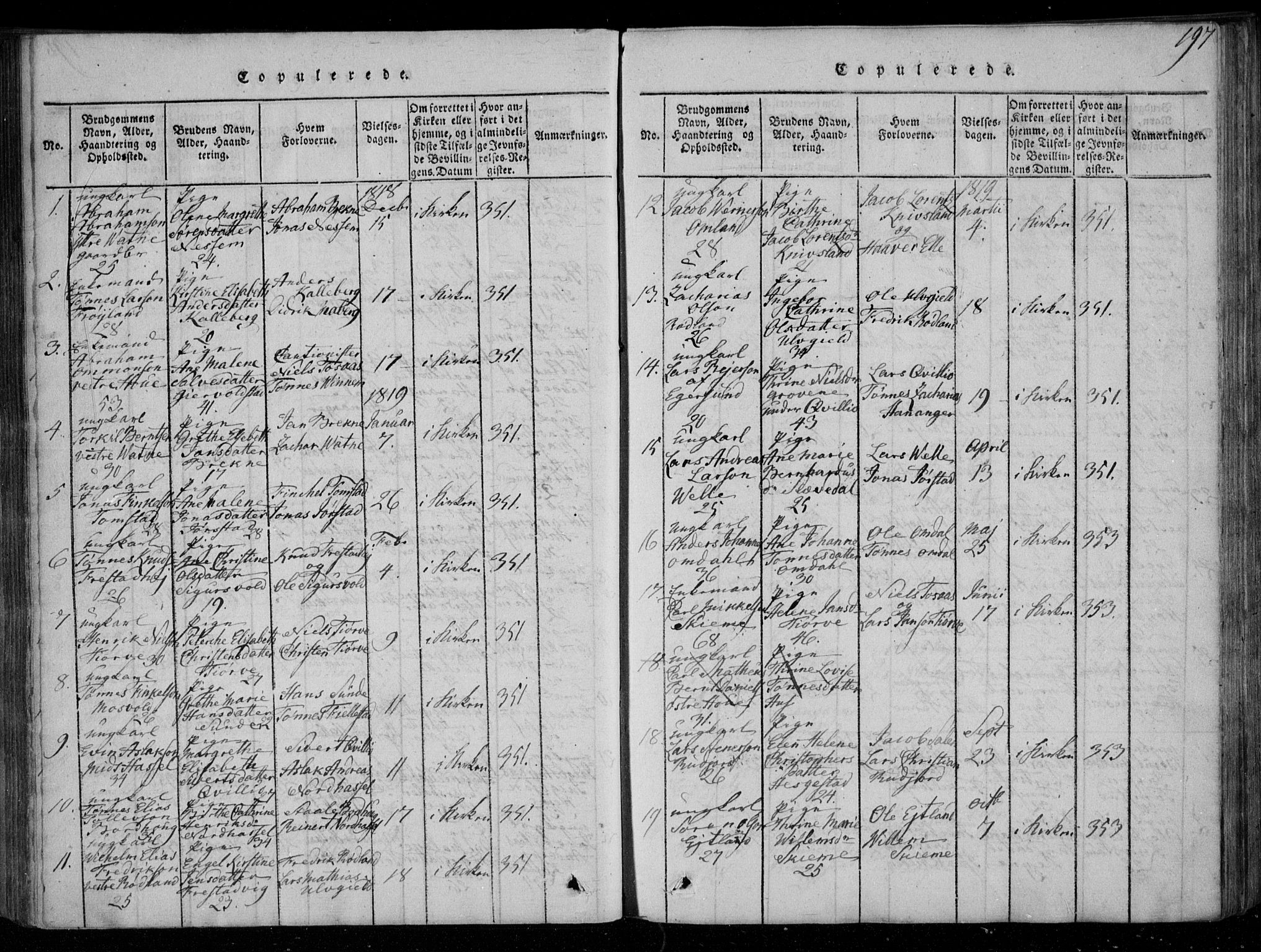 Lista sokneprestkontor, SAK/1111-0027/F/Fa/L0007: Parish register (official) no. A 7, 1816-1823, p. 197