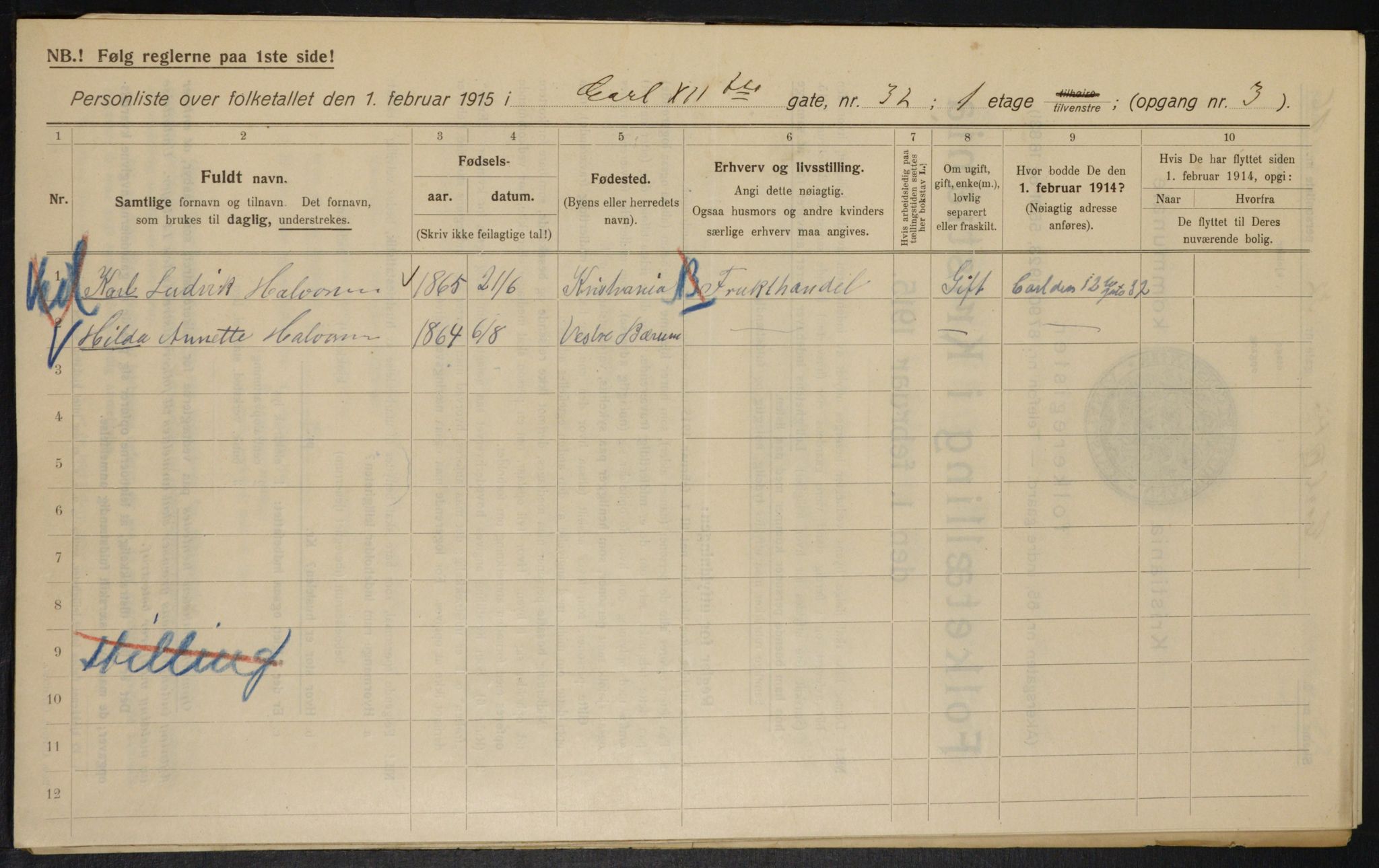 OBA, Municipal Census 1915 for Kristiania, 1915, p. 48171