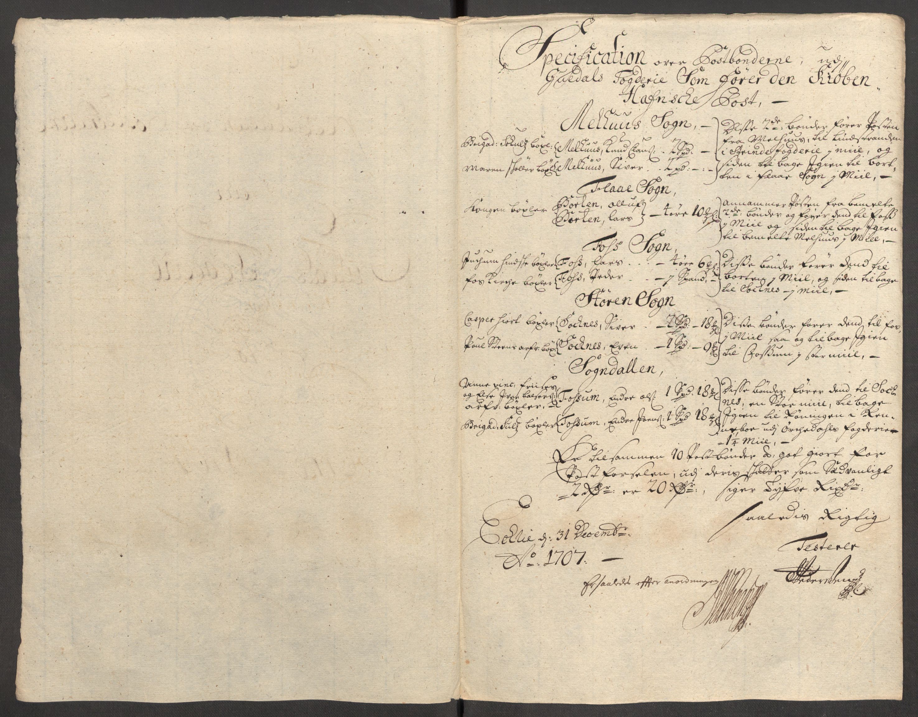 Rentekammeret inntil 1814, Reviderte regnskaper, Fogderegnskap, AV/RA-EA-4092/R60/L3957: Fogderegnskap Orkdal og Gauldal, 1707, p. 365