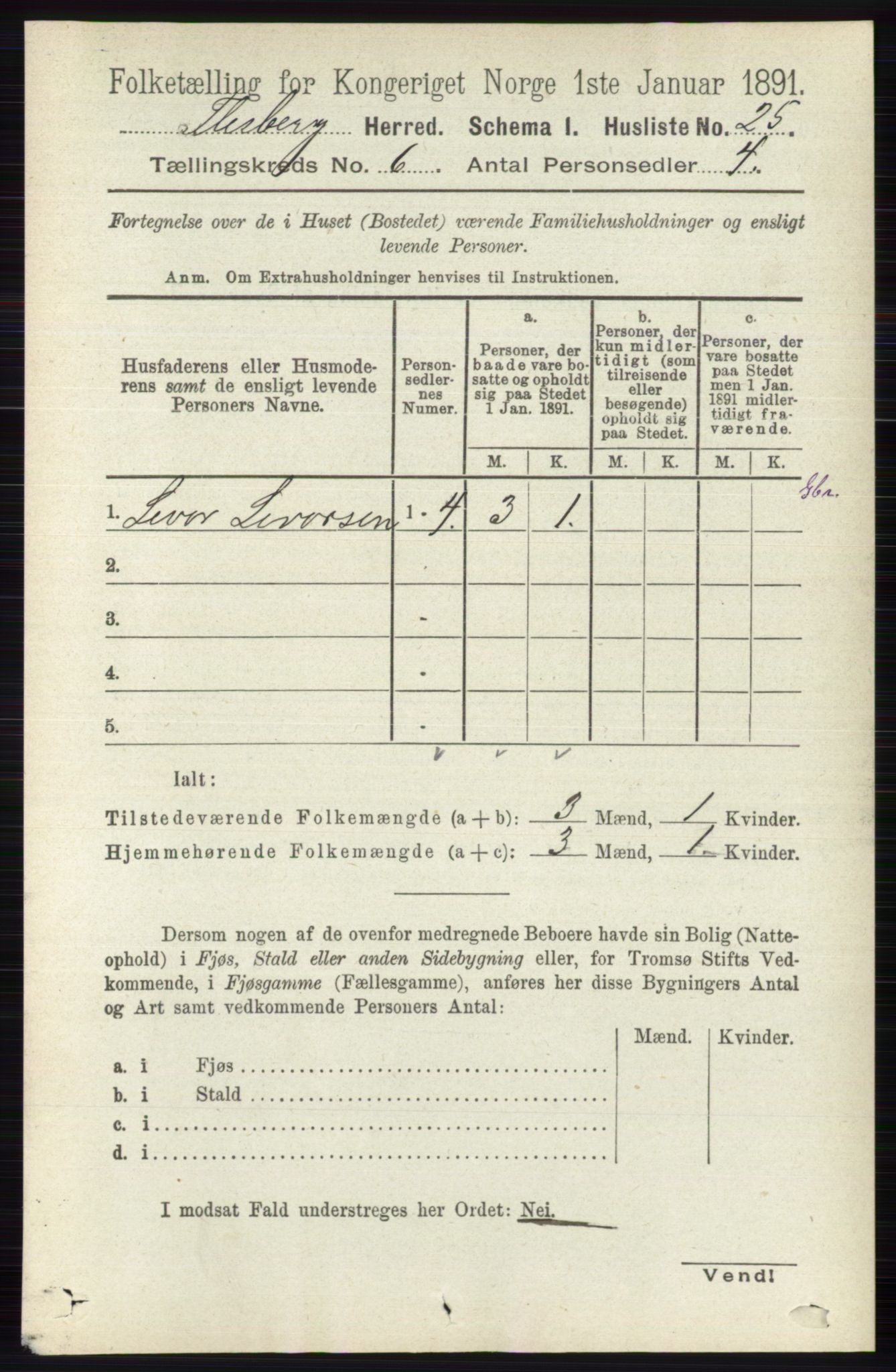 RA, 1891 census for 0631 Flesberg, 1891, p. 945