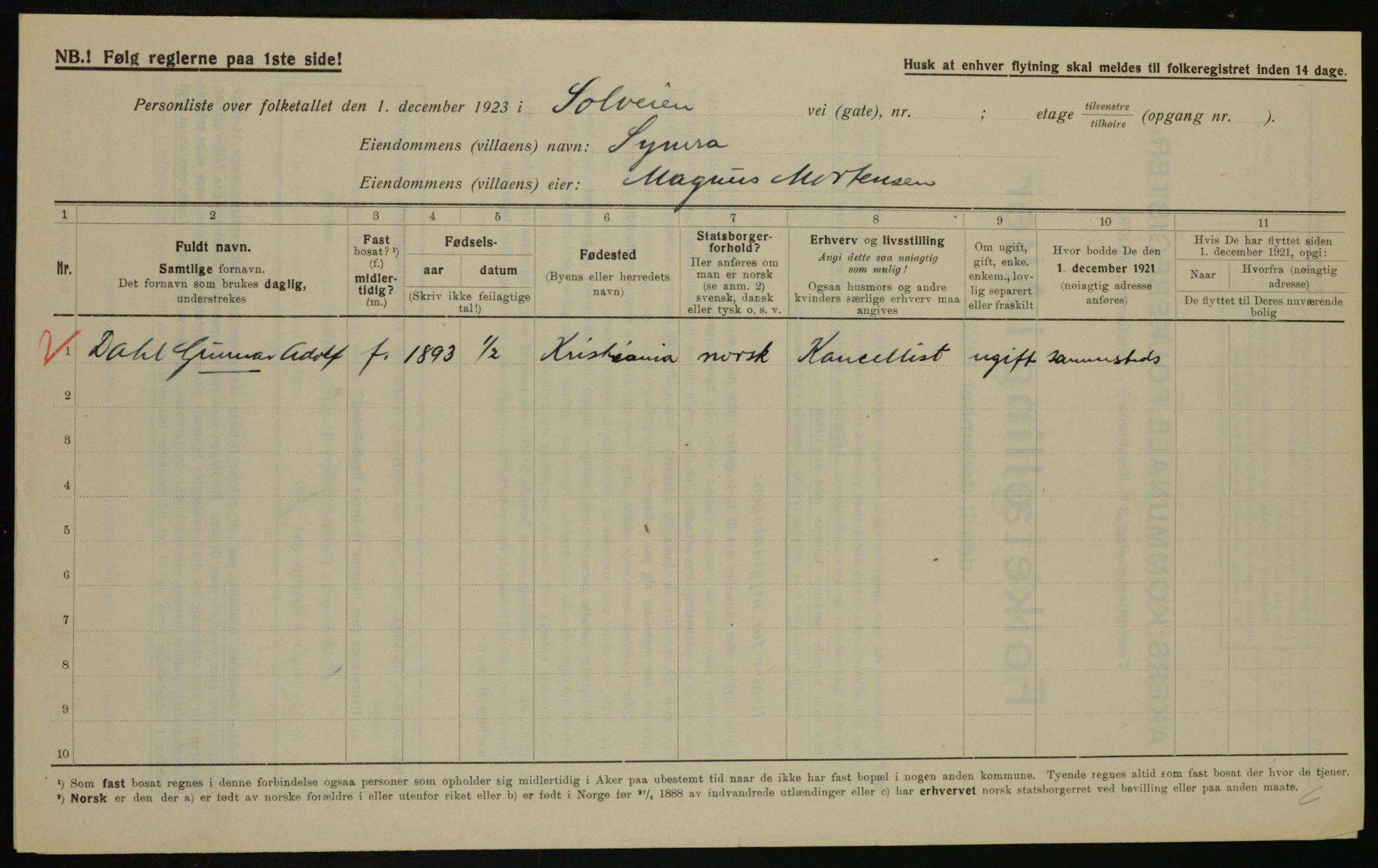 , Municipal Census 1923 for Aker, 1923, p. 46079