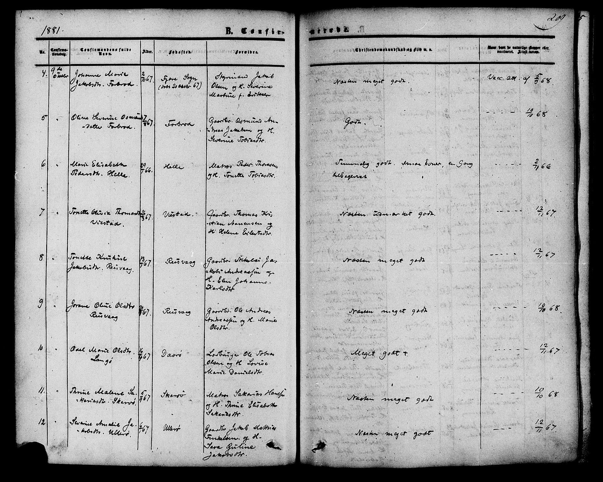 Herad sokneprestkontor, AV/SAK-1111-0018/F/Fa/Fab/L0004: Parish register (official) no. A 4, 1853-1885, p. 209