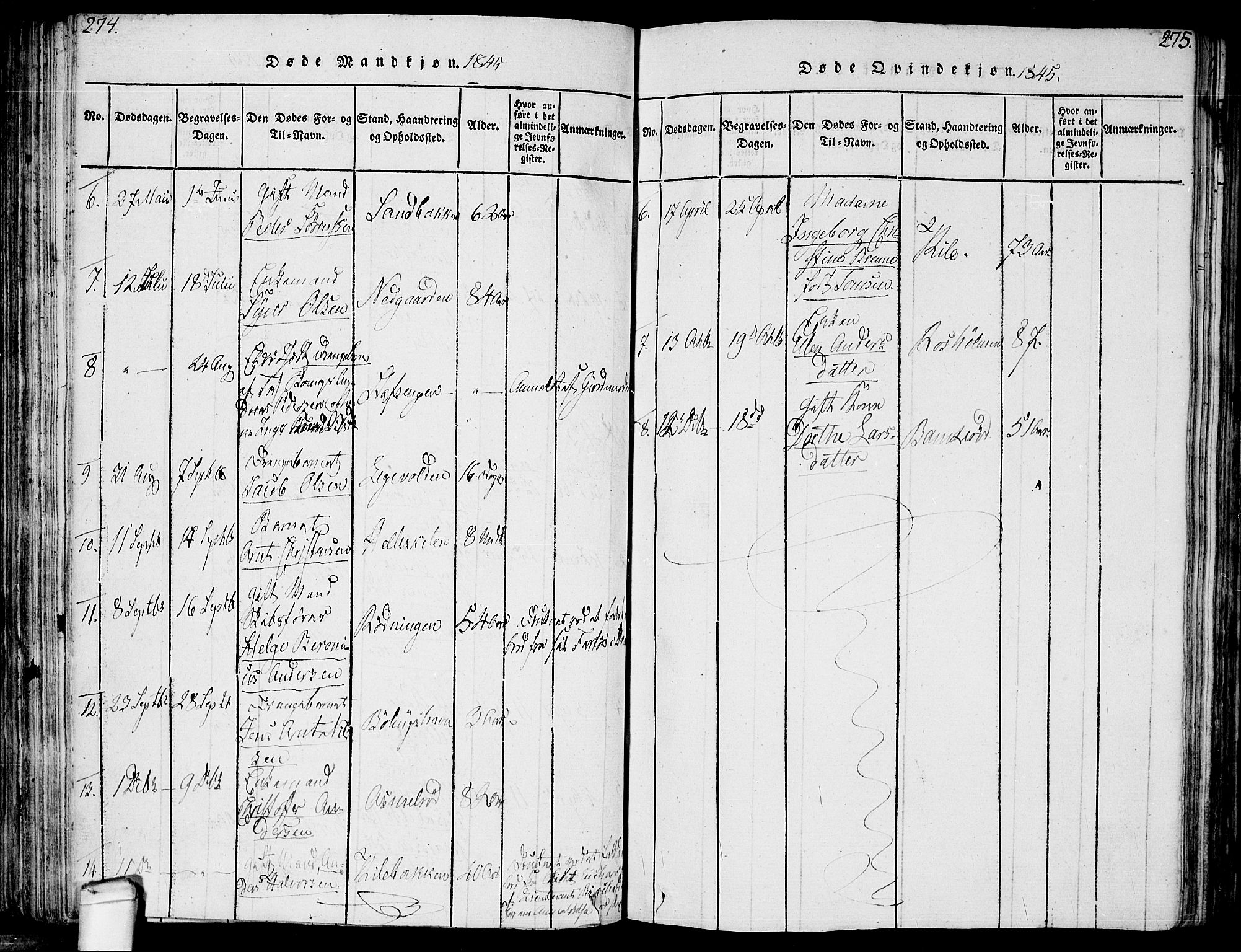 Hvaler prestekontor Kirkebøker, SAO/A-2001/F/Fa/L0005: Parish register (official) no. I 5, 1816-1845, p. 274-275