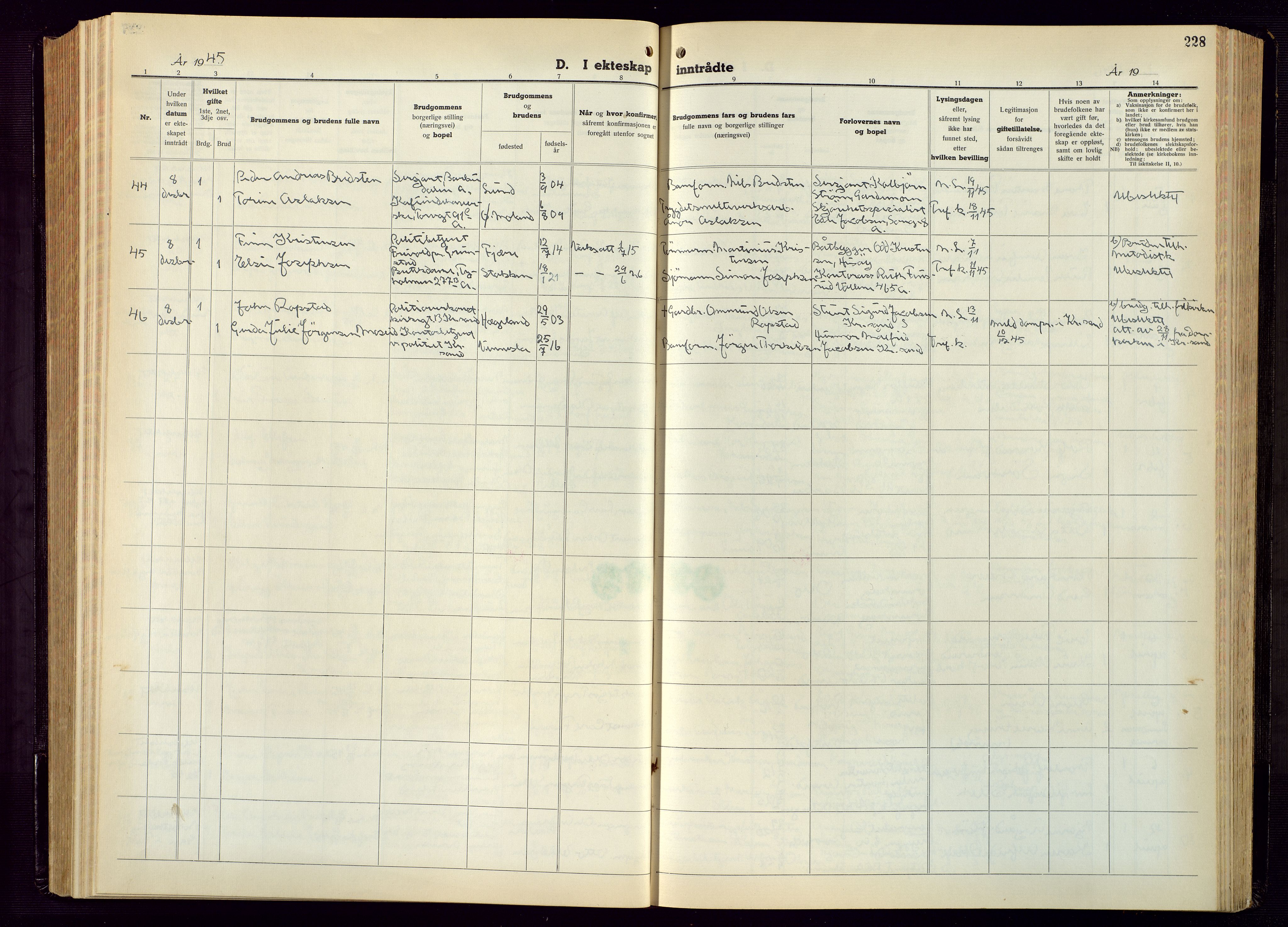 Arendal sokneprestkontor, Trefoldighet, AV/SAK-1111-0040/F/Fb/L0009: Parish register (copy) no. B 9, 1940-1949, p. 228
