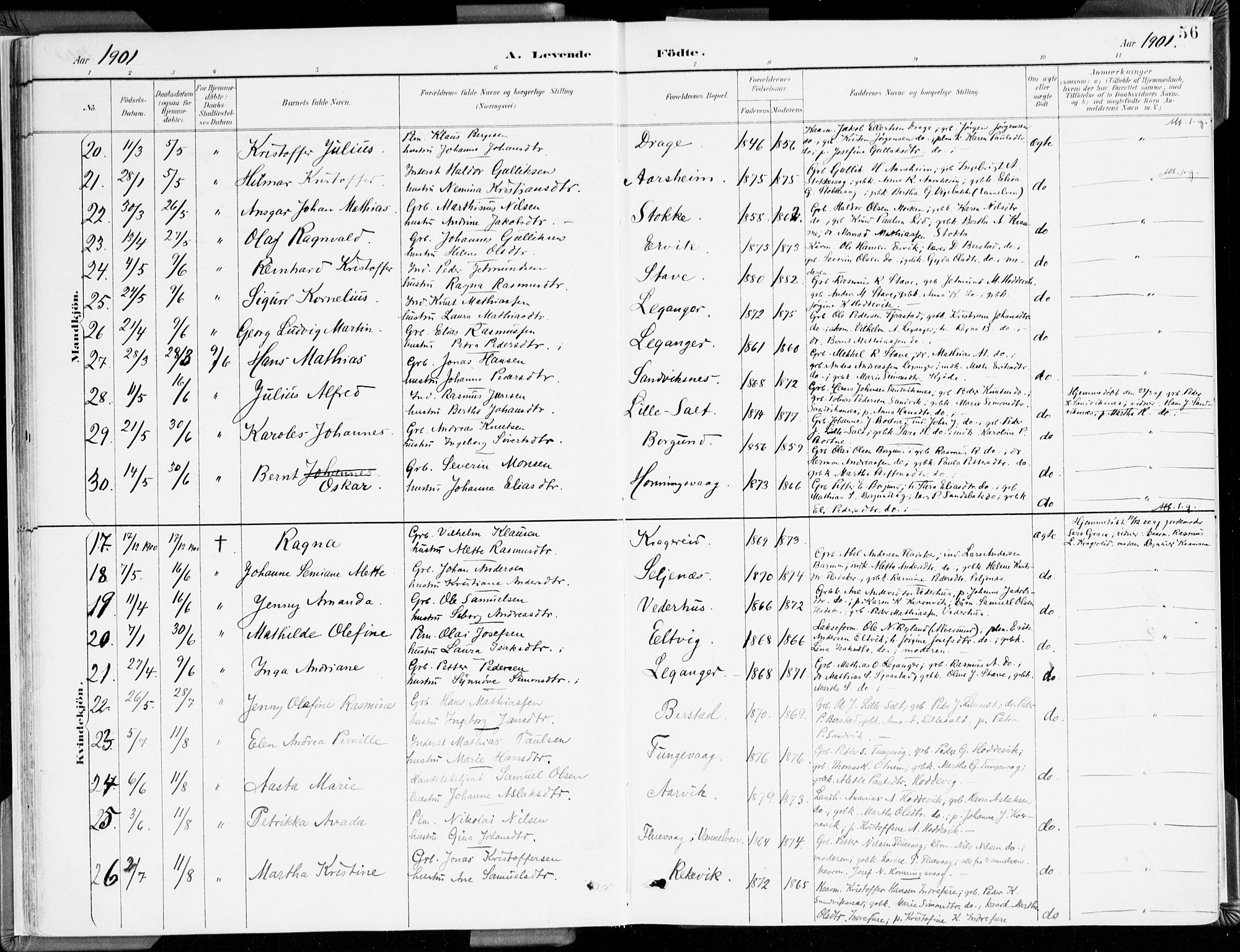 Selje sokneprestembete, AV/SAB-A-99938/H/Ha/Haa/Haab: Parish register (official) no. B 2, 1891-1907, p. 56