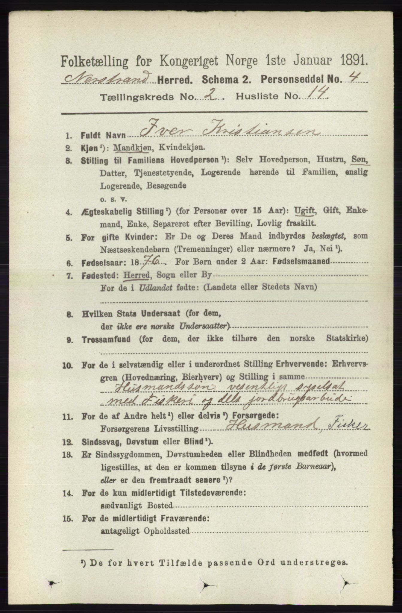 RA, 1891 census for 1139 Nedstrand, 1891, p. 318