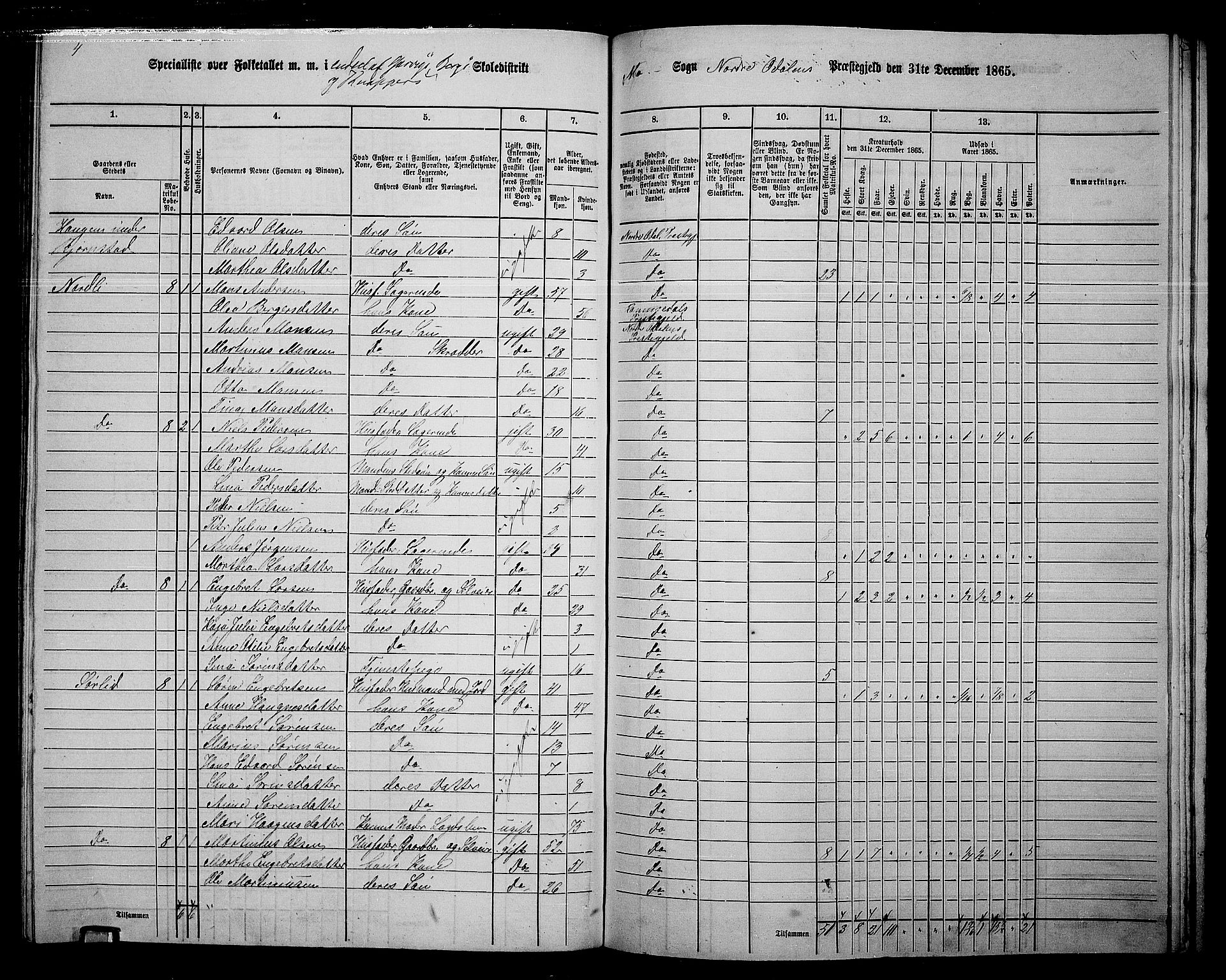 RA, 1865 census for Nord-Odal, 1865, p. 146