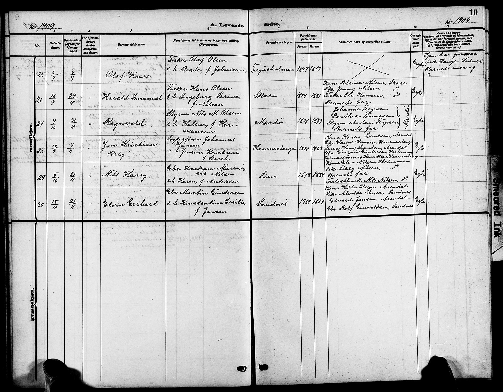 Tromøy sokneprestkontor, AV/SAK-1111-0041/F/Fb/L0007: Parish register (copy) no. B 7, 1908-1925, p. 10