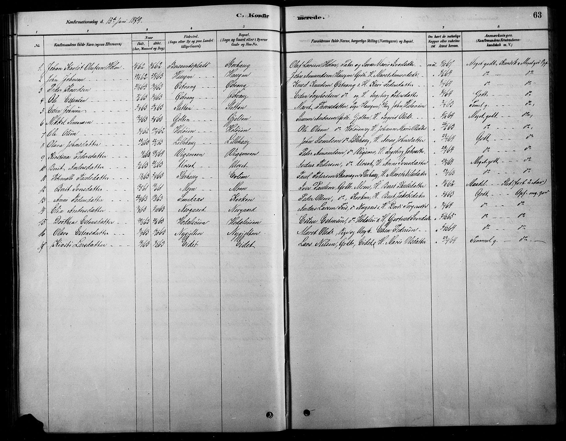 Tolga prestekontor, AV/SAH-PREST-062/L/L0007: Parish register (copy) no. 7, 1878-1919, p. 63