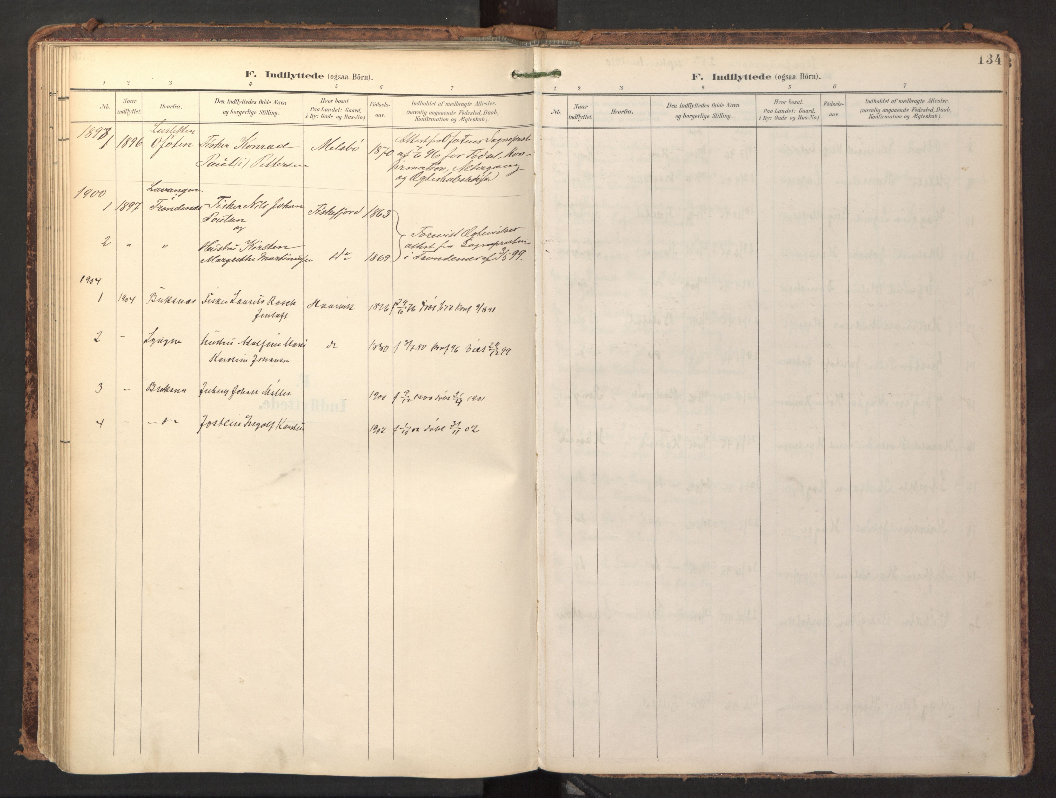 Ministerialprotokoller, klokkerbøker og fødselsregistre - Nordland, AV/SAT-A-1459/865/L0926: Parish register (official) no. 865A04, 1897-1912, p. 134