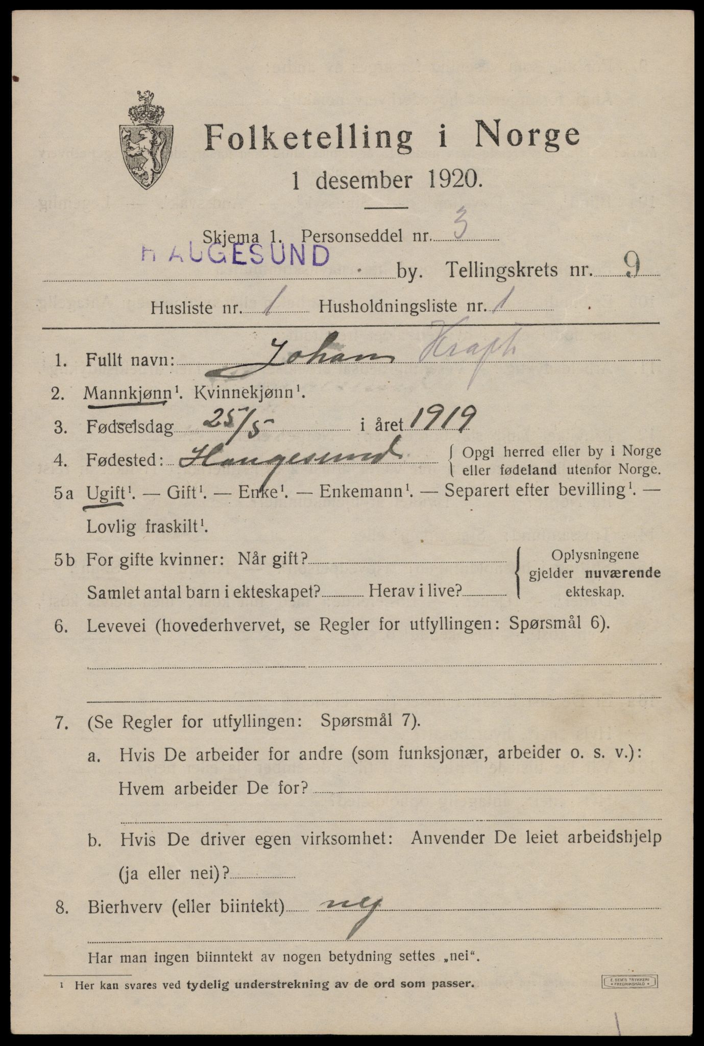 SAST, 1920 census for Haugesund, 1920, p. 32179