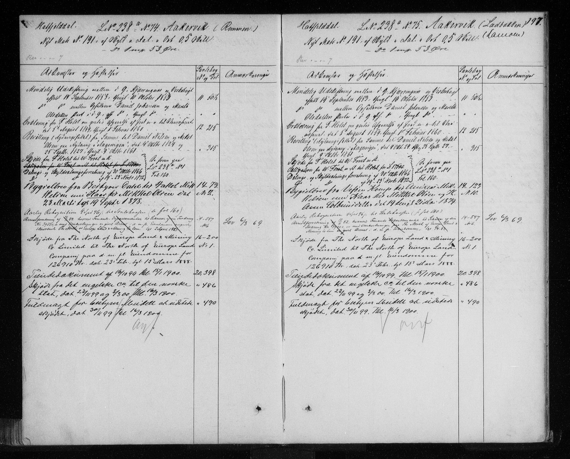 Søndre Helgeland sorenskriveri, AV/SAT-A-4575/1/2/2A/2Aa/L0003: Mortgage register no. 3, 1820-1911, p. 197