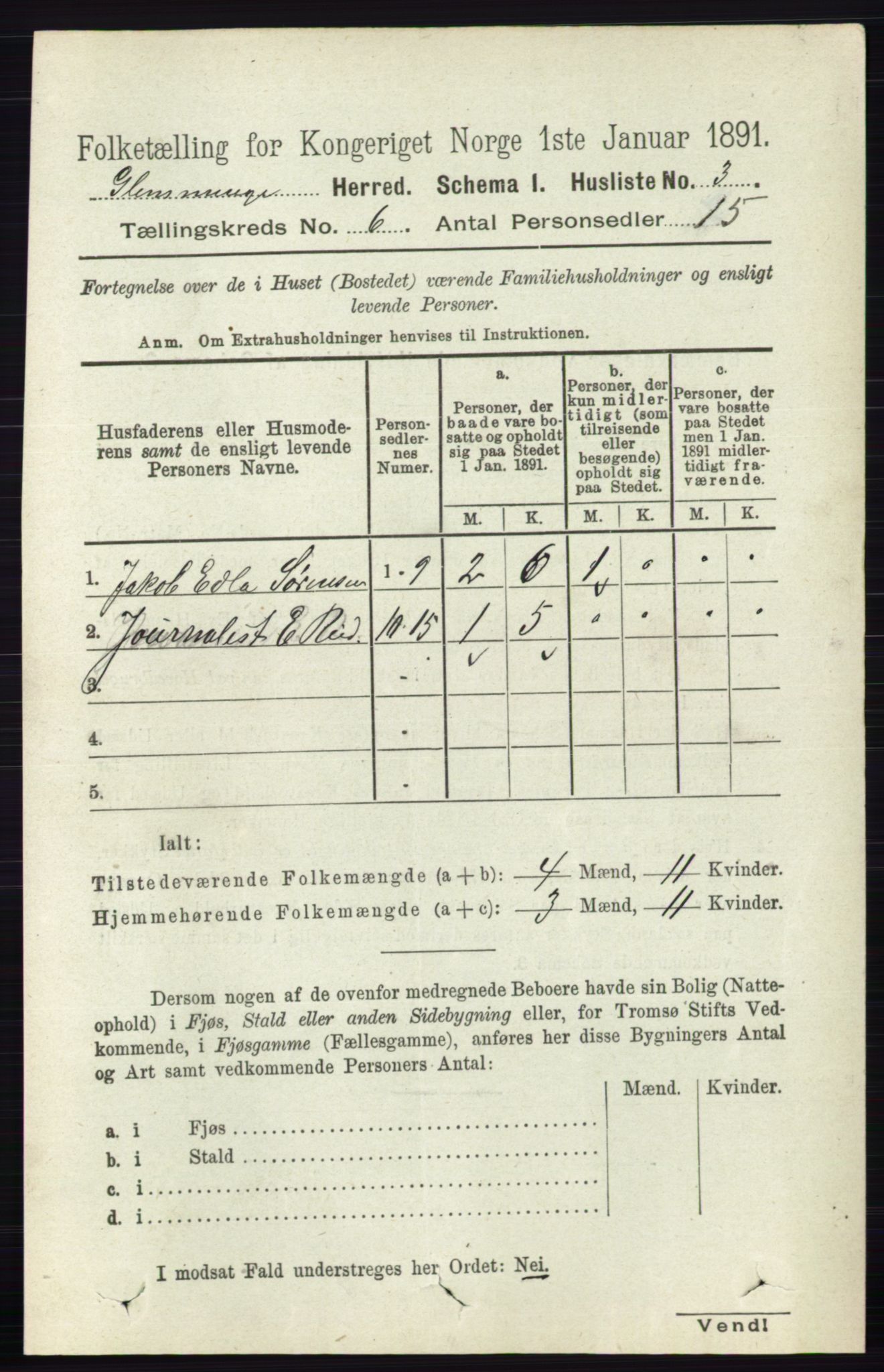 RA, 1891 census for 0132 Glemmen, 1891, p. 7315