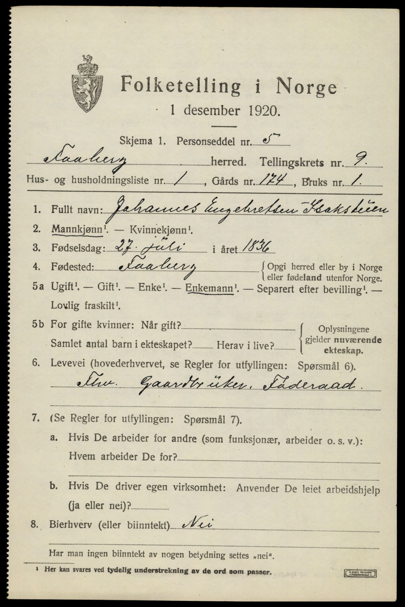 SAH, 1920 census for Fåberg, 1920, p. 10048