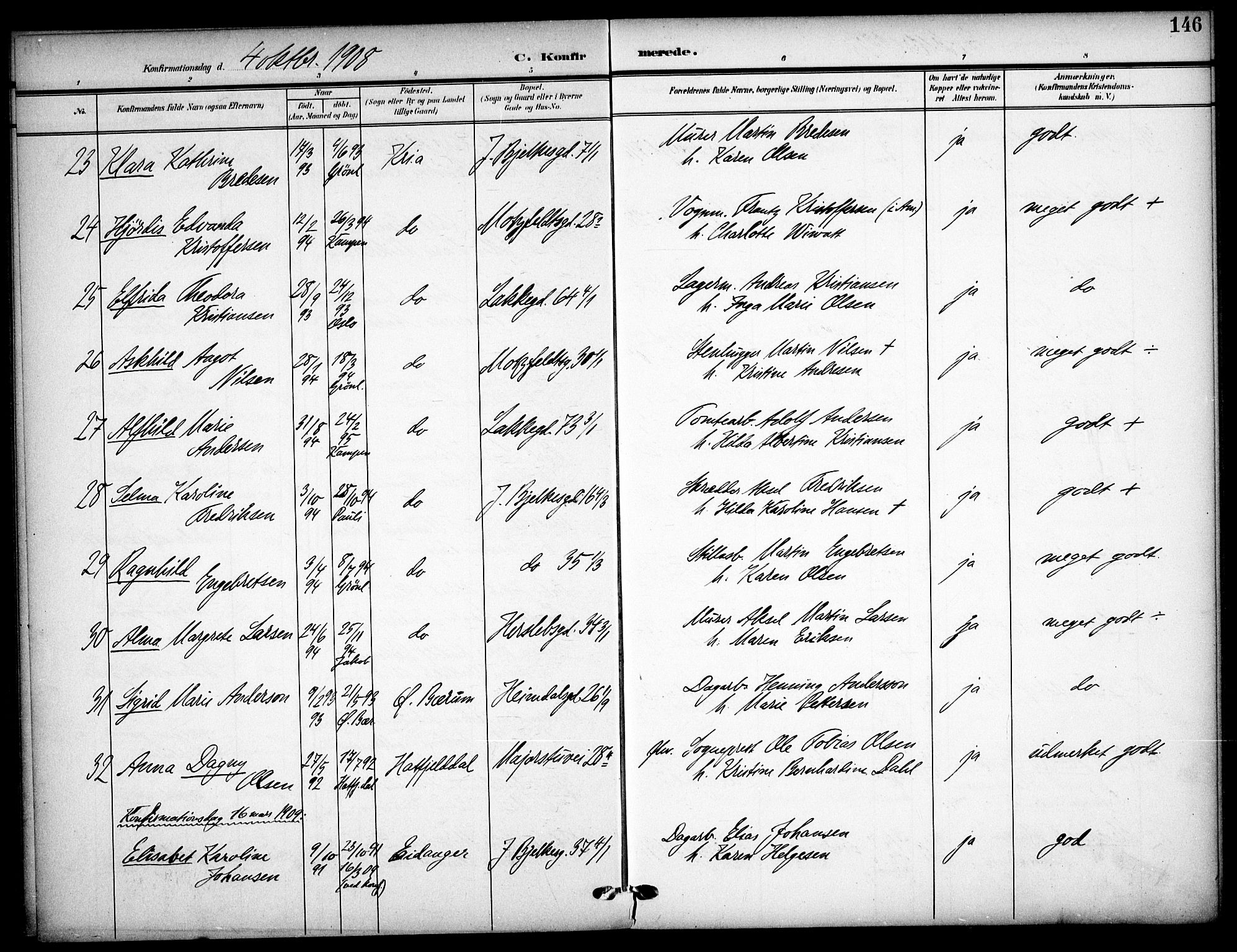 Tøyen prestekontor Kirkebøker, AV/SAO-A-10167a/F/Fa/L0001: Parish register (official) no. I 1, 1907-1916, p. 146