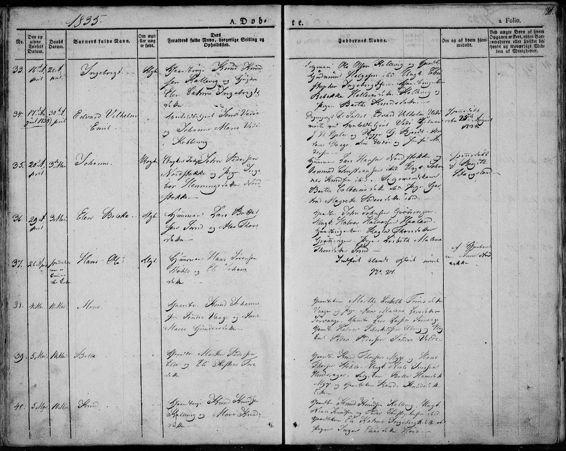 Avaldsnes sokneprestkontor, SAST/A -101851/H/Ha/Haa/L0005: Parish register (official) no. A 5.1, 1825-1841, p. 120