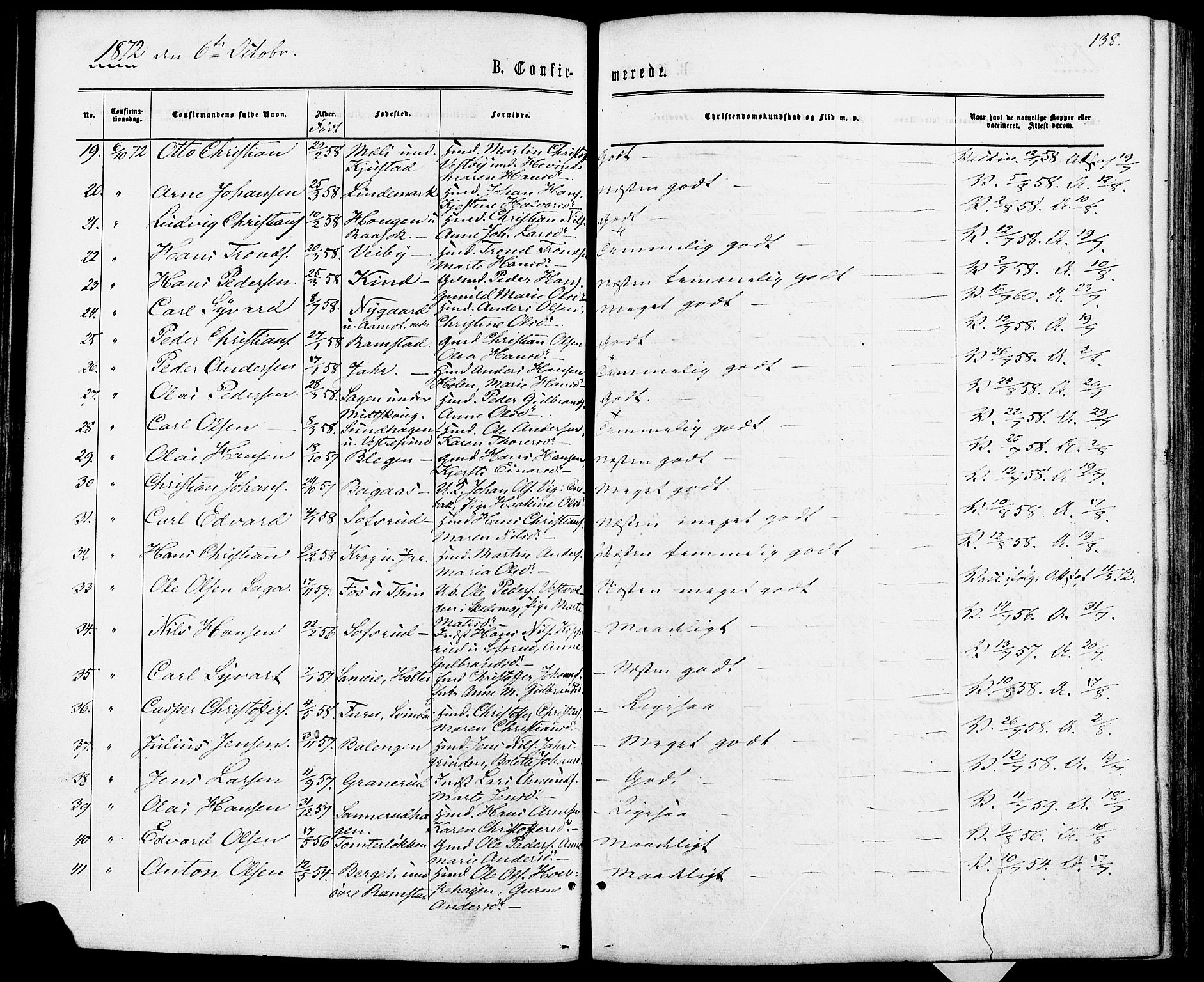 Fet prestekontor Kirkebøker, AV/SAO-A-10370a/F/Fa/L0013: Parish register (official) no. I 13, 1867-1877, p. 138