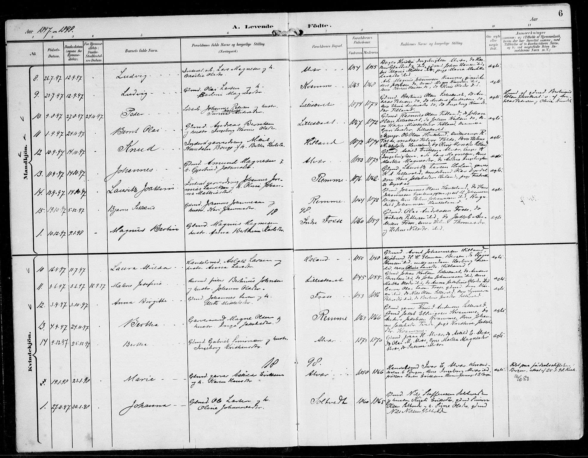 Alversund Sokneprestembete, SAB/A-73901/H/Ha/Haa/Haaa/L0003: Parish register (official) no. A 3, 1897-1926, p. 6