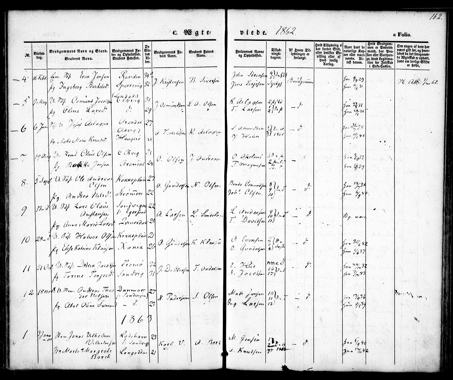 Hisøy sokneprestkontor, SAK/1111-0020/F/Fa/L0001: Parish register (official) no. A 1, 1849-1871, p. 162