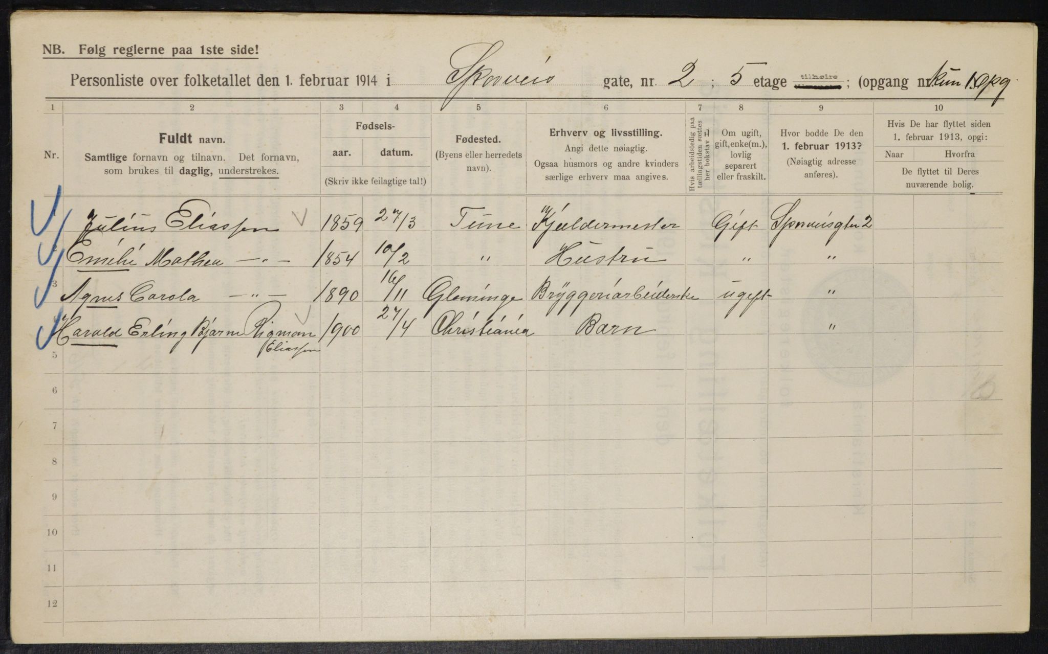 OBA, Municipal Census 1914 for Kristiania, 1914, p. 100323