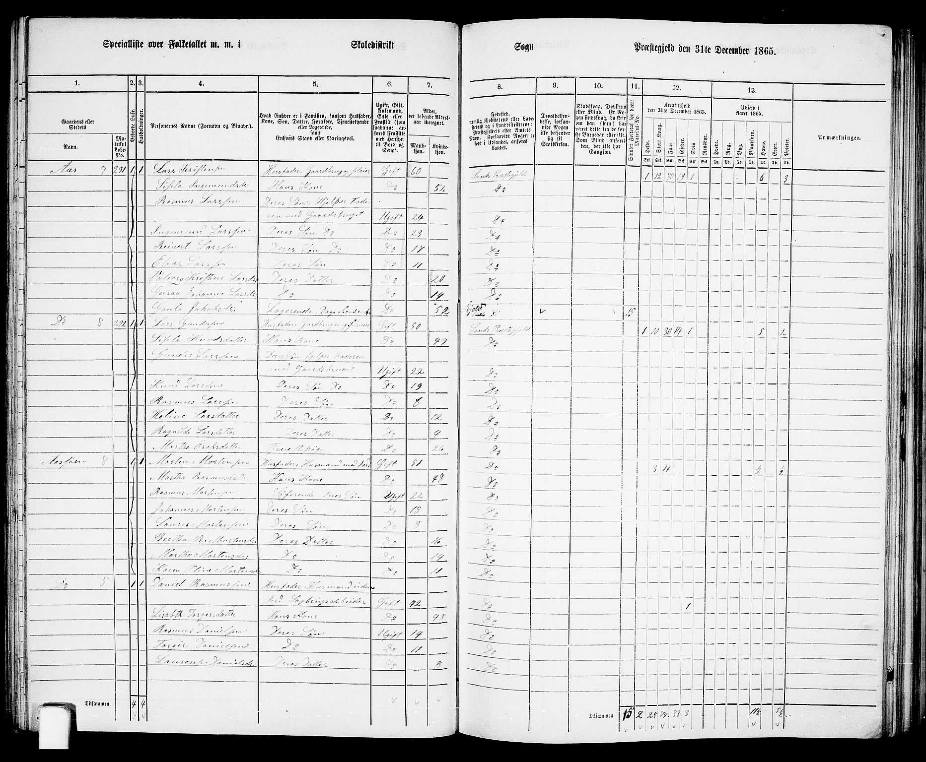 RA, 1865 census for Sand, 1865, p. 77