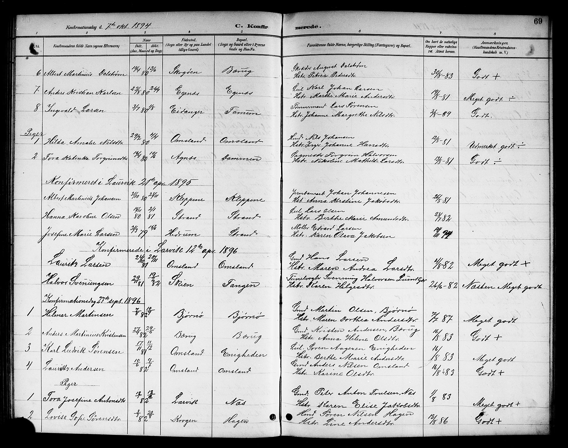 Brunlanes kirkebøker, SAKO/A-342/G/Gc/L0002: Parish register (copy) no. III 2, 1891-1922, p. 69