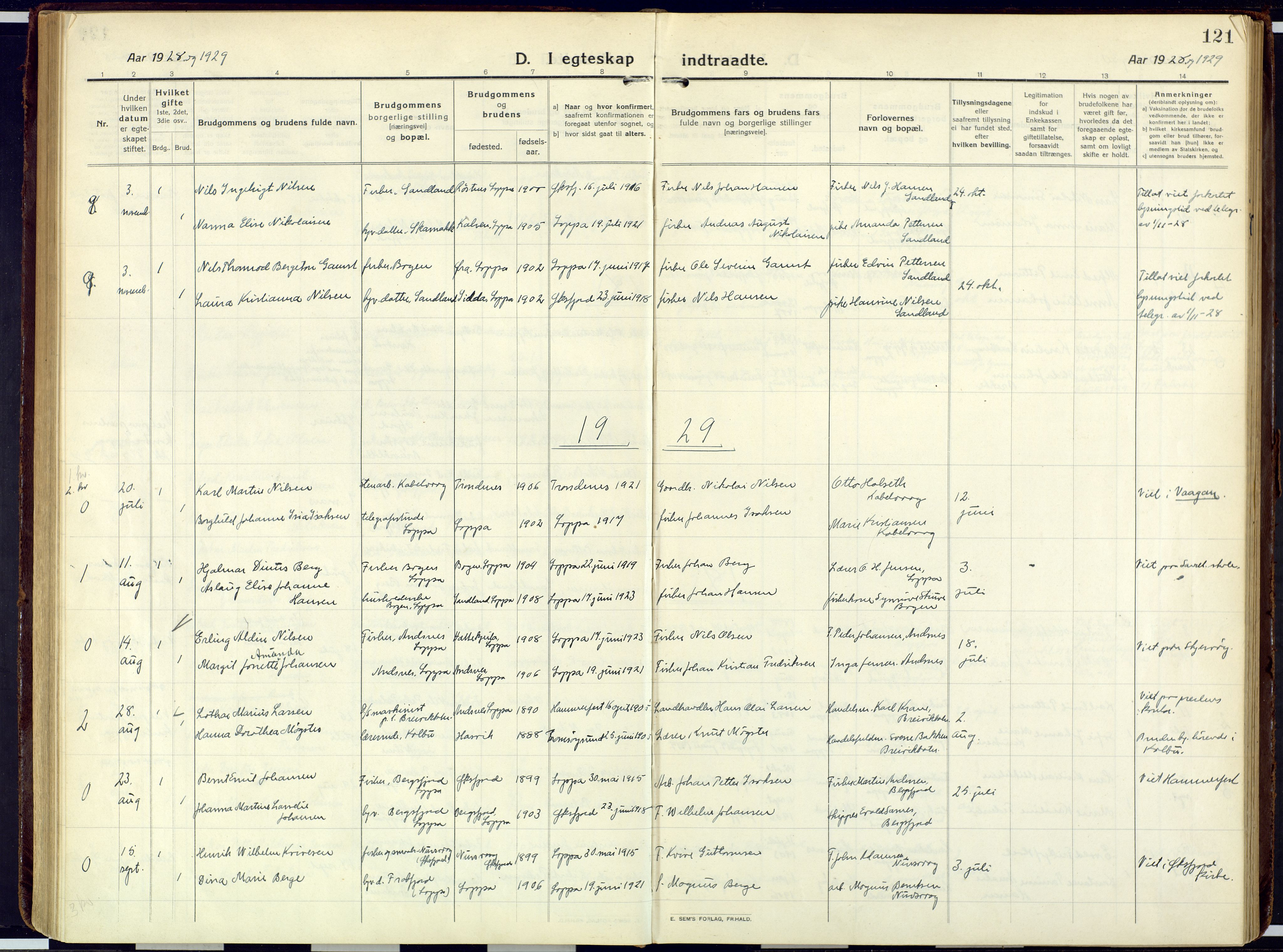 Loppa sokneprestkontor, SATØ/S-1339/H/Ha/L0013kirke: Parish register (official) no. 13, 1920-1932, p. 121