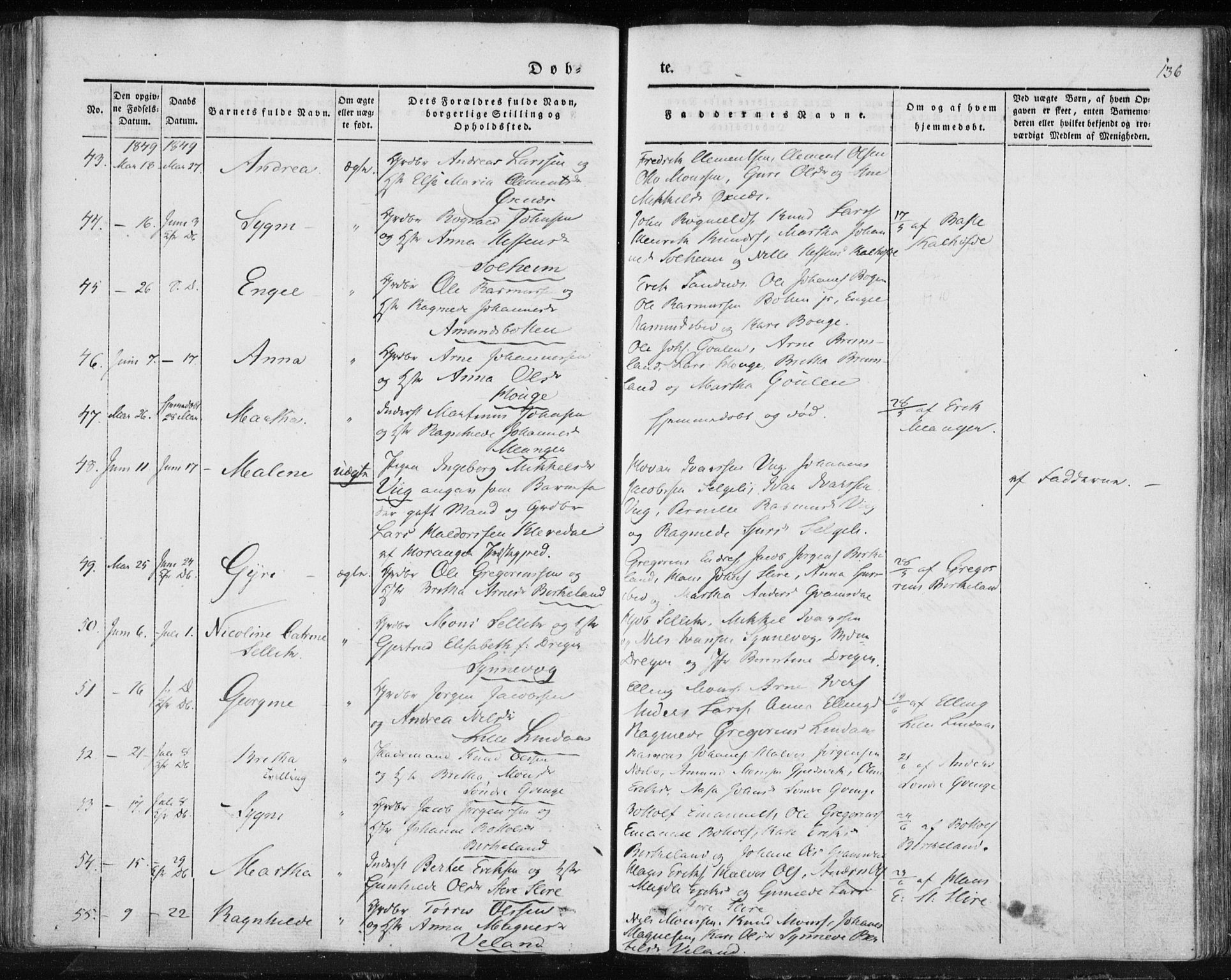 Lindås Sokneprestembete, AV/SAB-A-76701/H/Haa/Haaa/L0010: Parish register (official) no. A 10, 1842-1862, p. 136