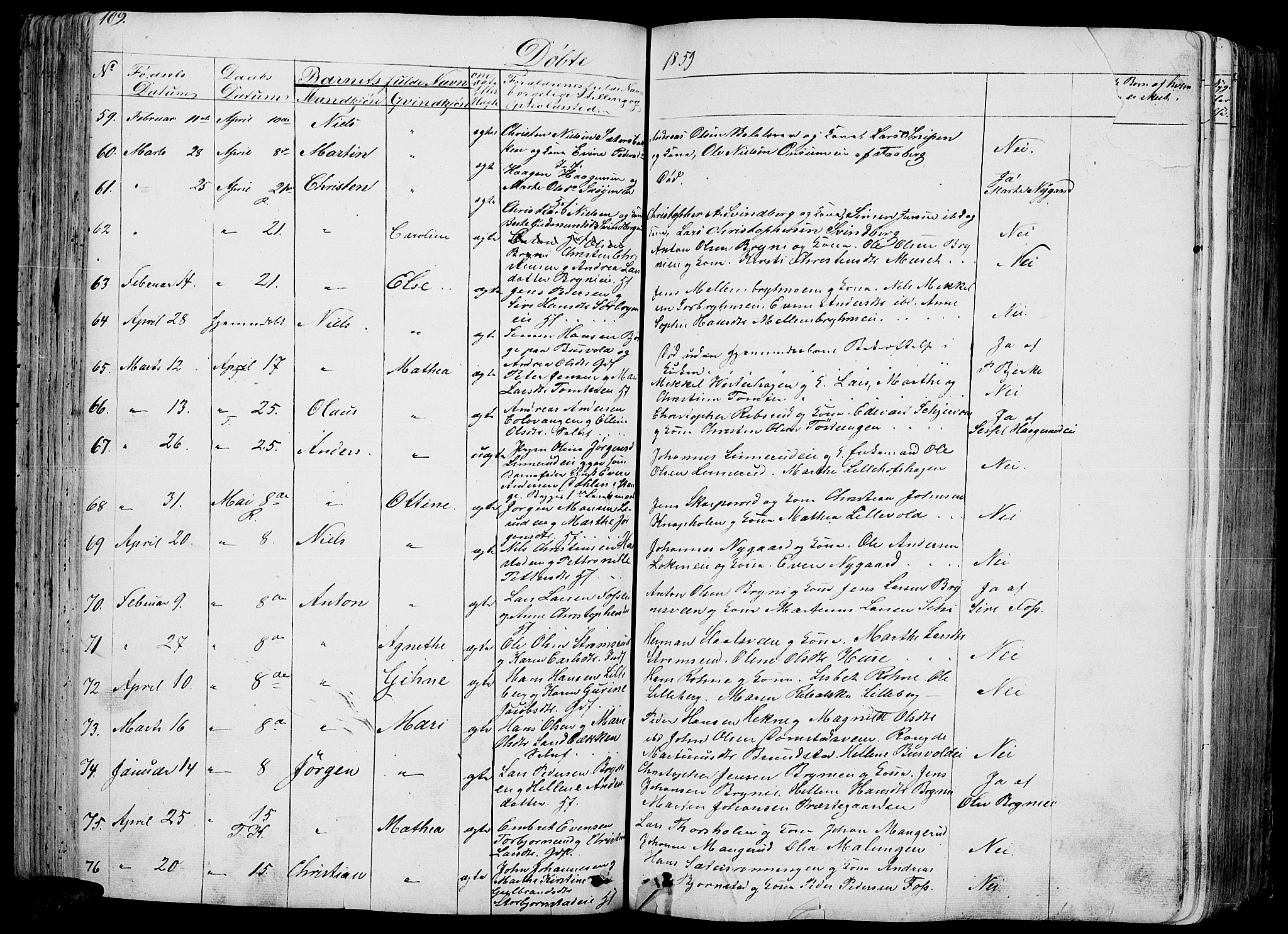 Romedal prestekontor, AV/SAH-PREST-004/L/L0009: Parish register (copy) no. 9, 1846-1866, p. 109