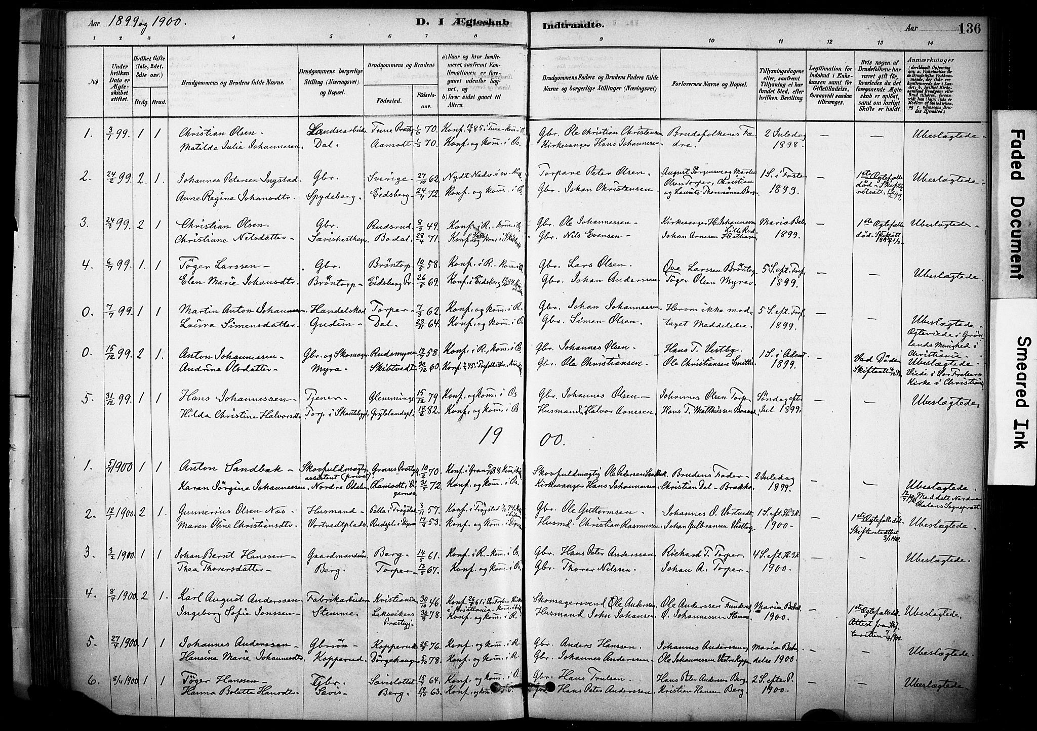 Rakkestad prestekontor Kirkebøker, AV/SAO-A-2008/F/Fc/L0001: Parish register (official) no. III 1, 1878-1905, p. 136