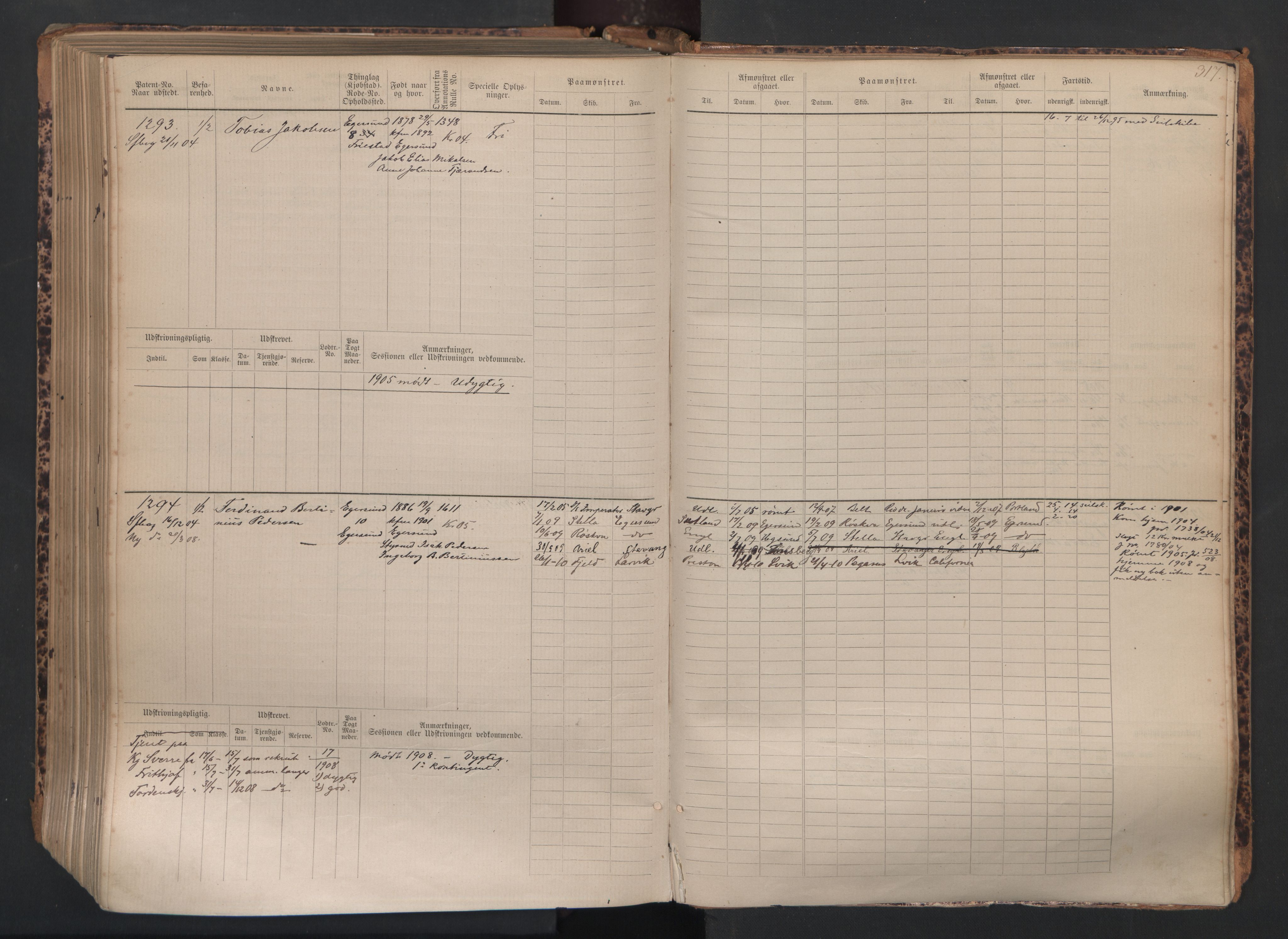 Egersund mønstringskrets, SAK/2031-0019/F/Fb/L0002: Hovedrulle nr 667-1330, O-4, 1880-1940, p. 318