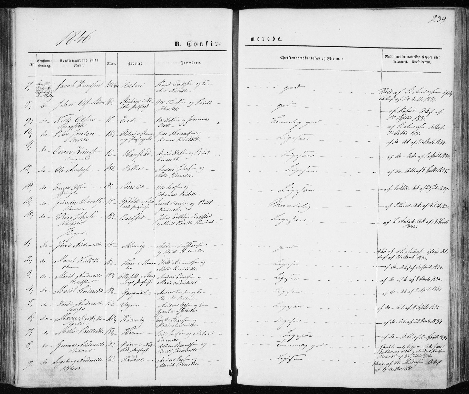 Ministerialprotokoller, klokkerbøker og fødselsregistre - Møre og Romsdal, AV/SAT-A-1454/586/L0984: Parish register (official) no. 586A10, 1844-1856, p. 239