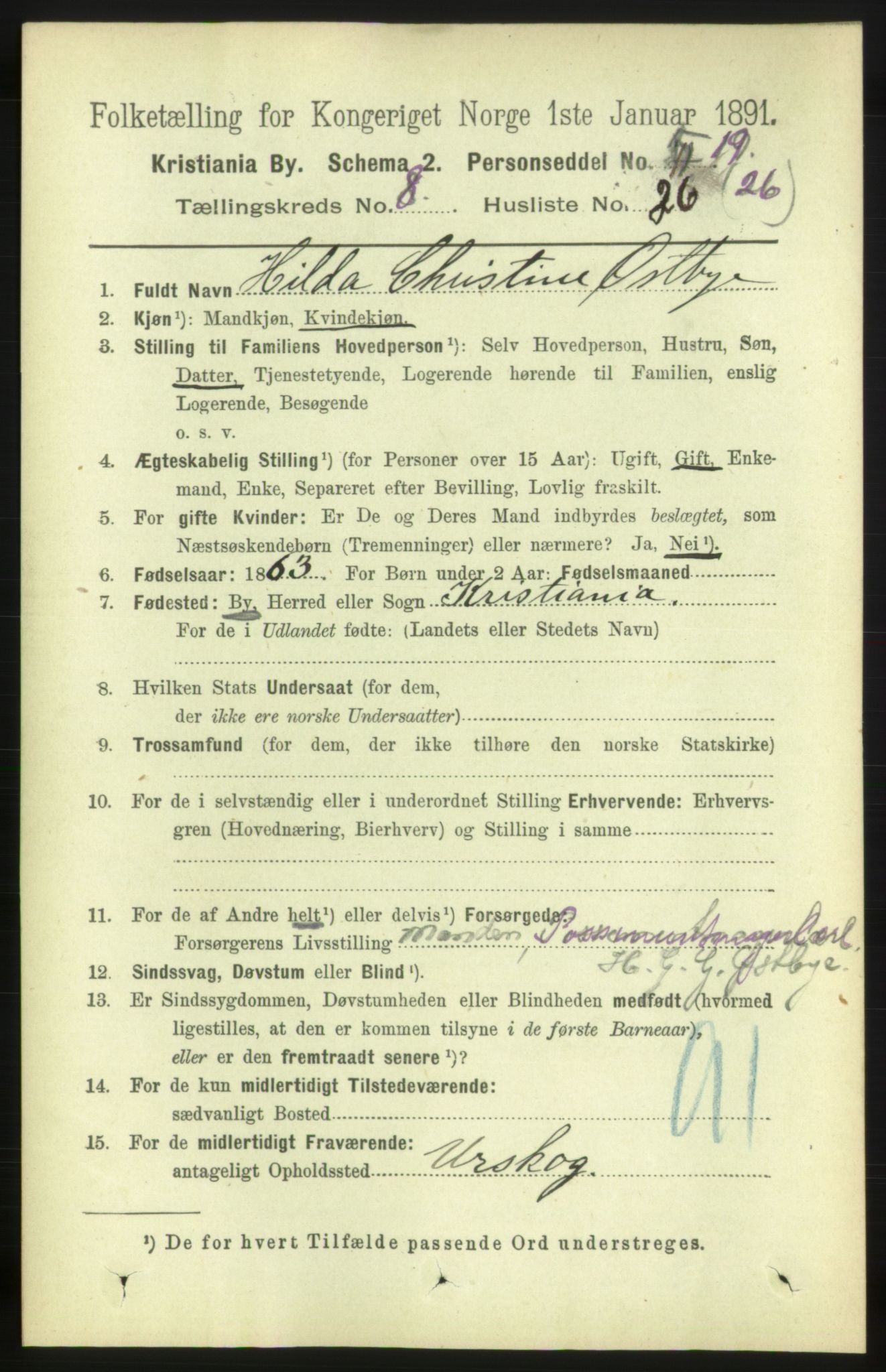 RA, 1891 census for 0301 Kristiania, 1891, p. 3927