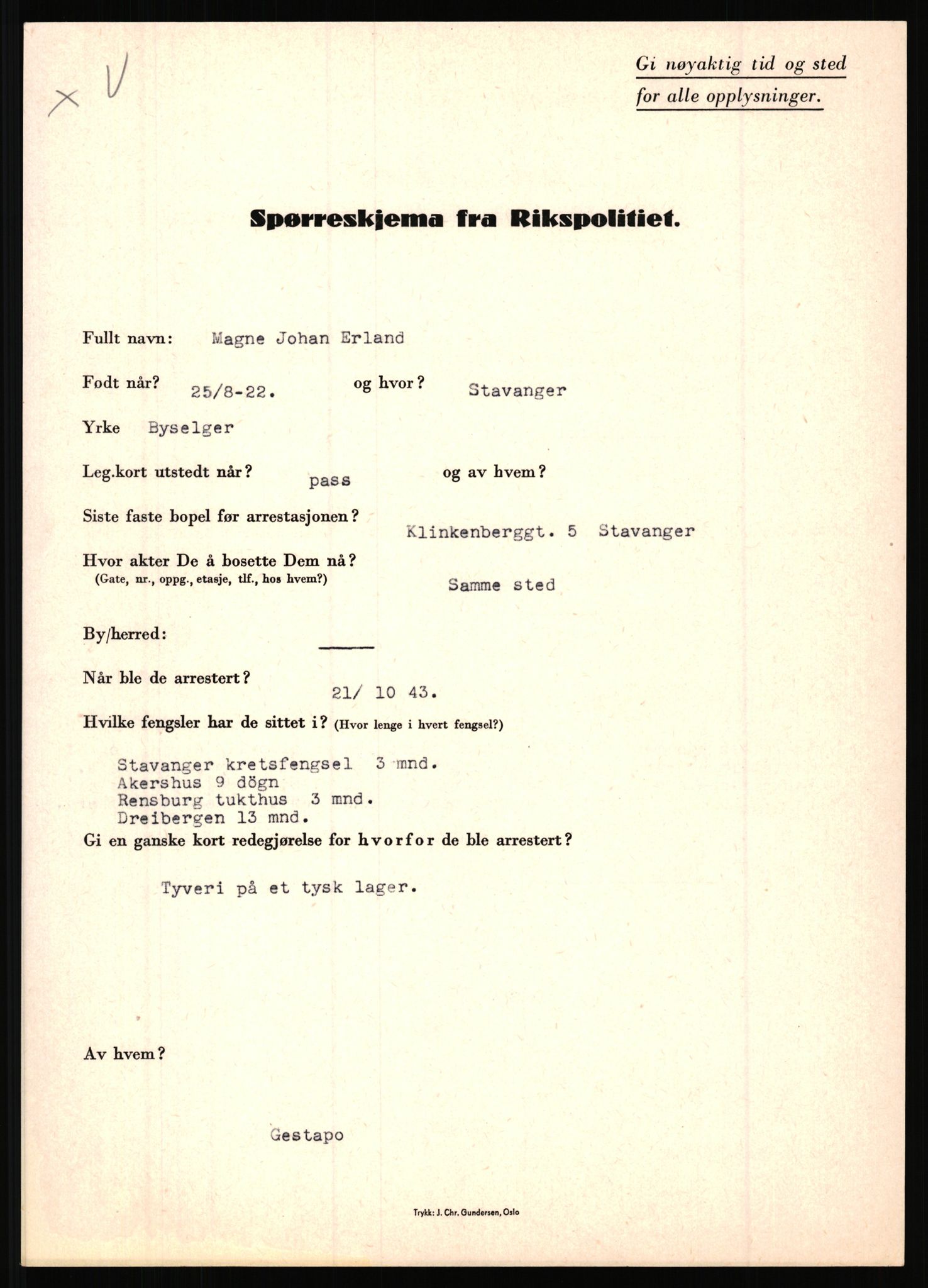 Rikspolitisjefen, AV/RA-S-1560/L/L0004: Eriksen, Alf - Geving, Øivind, 1940-1945, p. 165