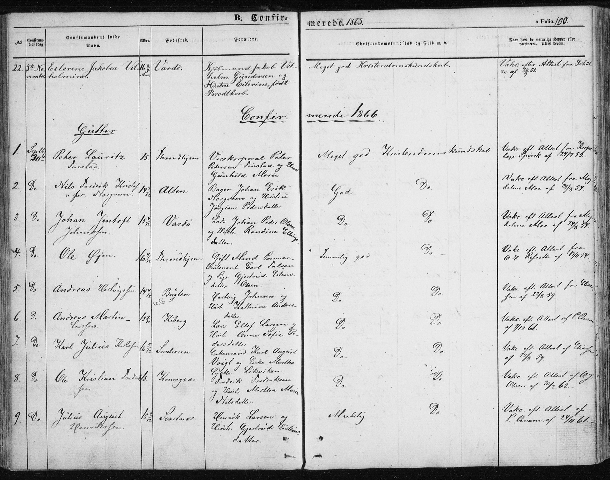 Vardø sokneprestkontor, SATØ/S-1332/H/Ha/L0004kirke: Parish register (official) no. 4, 1862-1871, p. 100