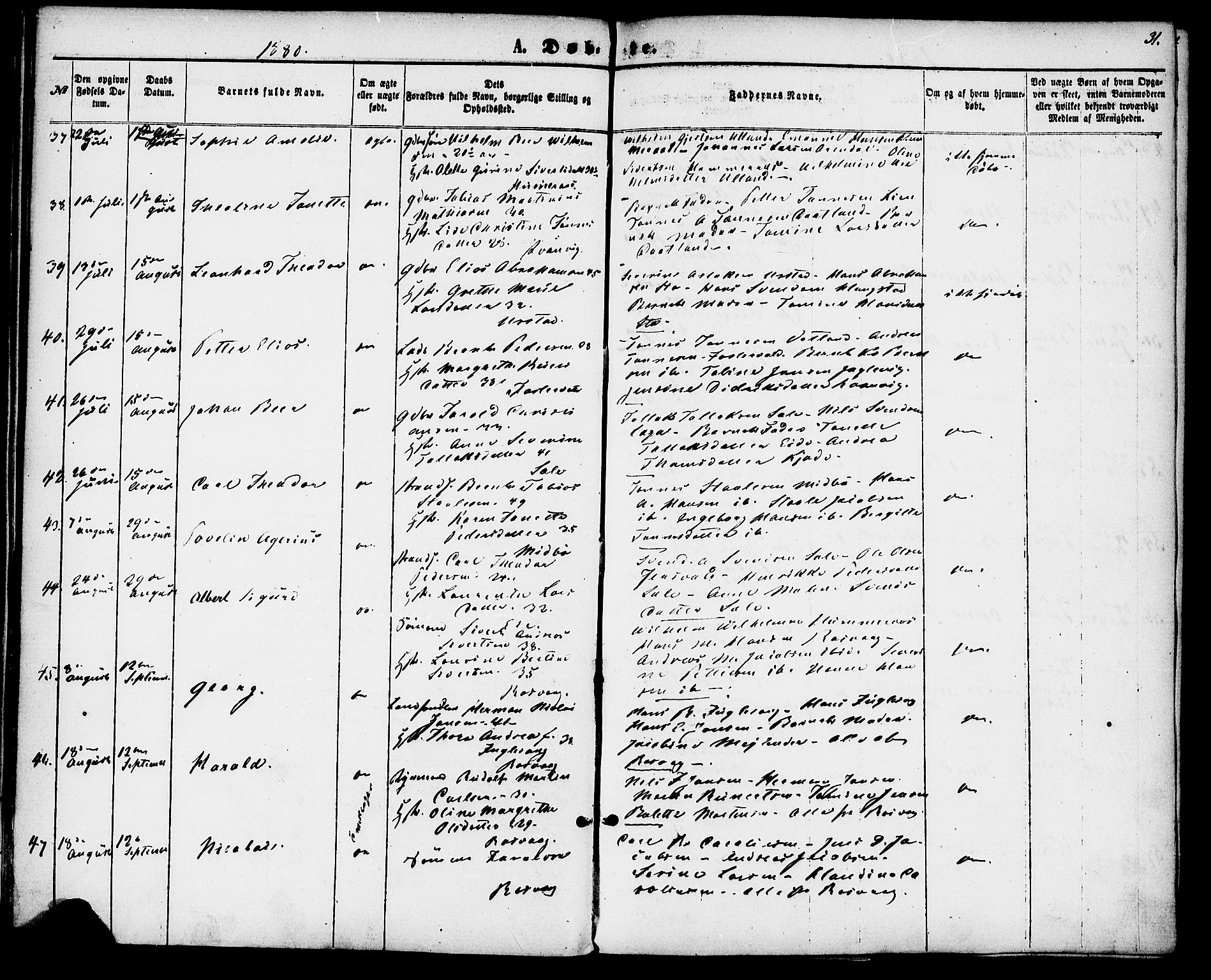 Flekkefjord sokneprestkontor, AV/SAK-1111-0012/F/Fa/Fab/L0005: Parish register (official) no. A 5, 1870-1886, p. 31