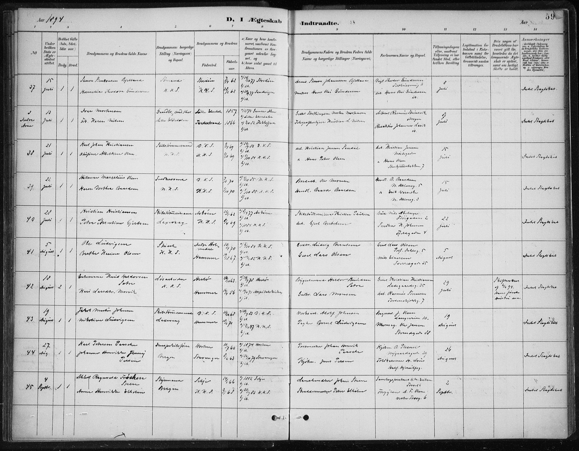 Korskirken sokneprestembete, SAB/A-76101/H/Hab: Parish register (copy) no. D 3, 1887-1906, p. 59