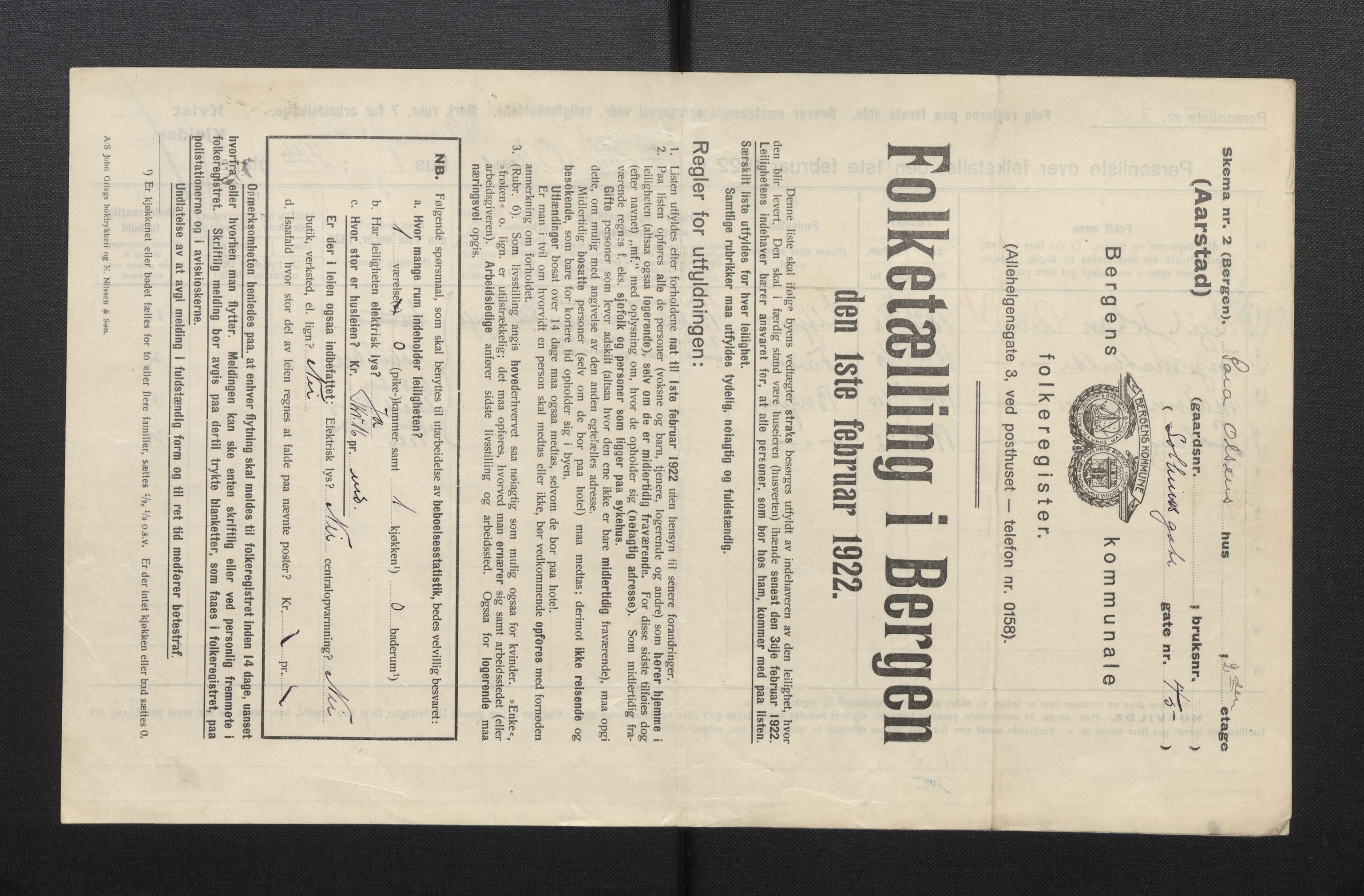 SAB, Municipal Census 1922 for Bergen, 1922, p. 58223